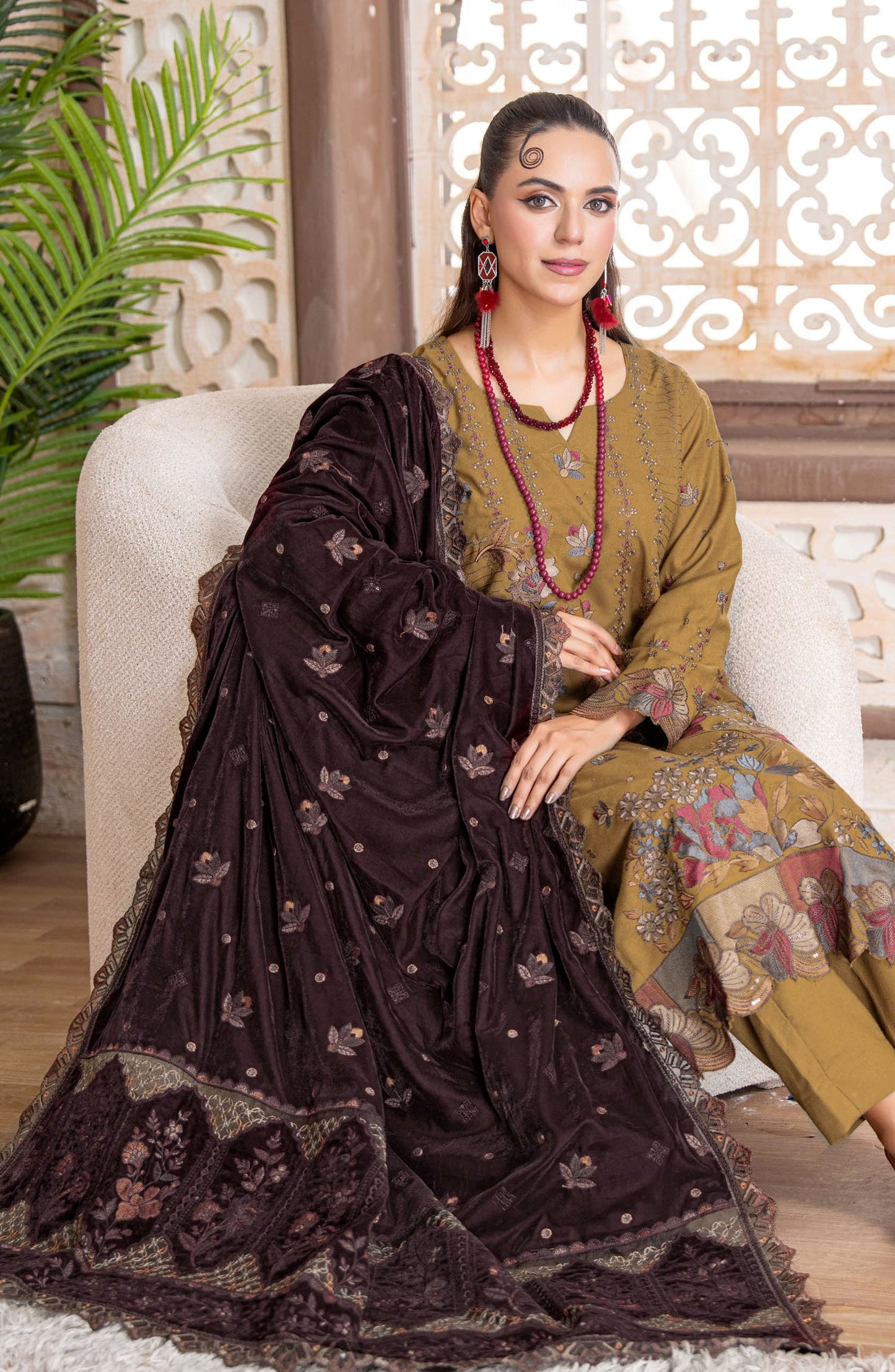 Kahani by Riaz Arts Embroidered Peach Unstitched 3 Piece Suit - D-05 - RA26KNI - Mustard - Premium Collection