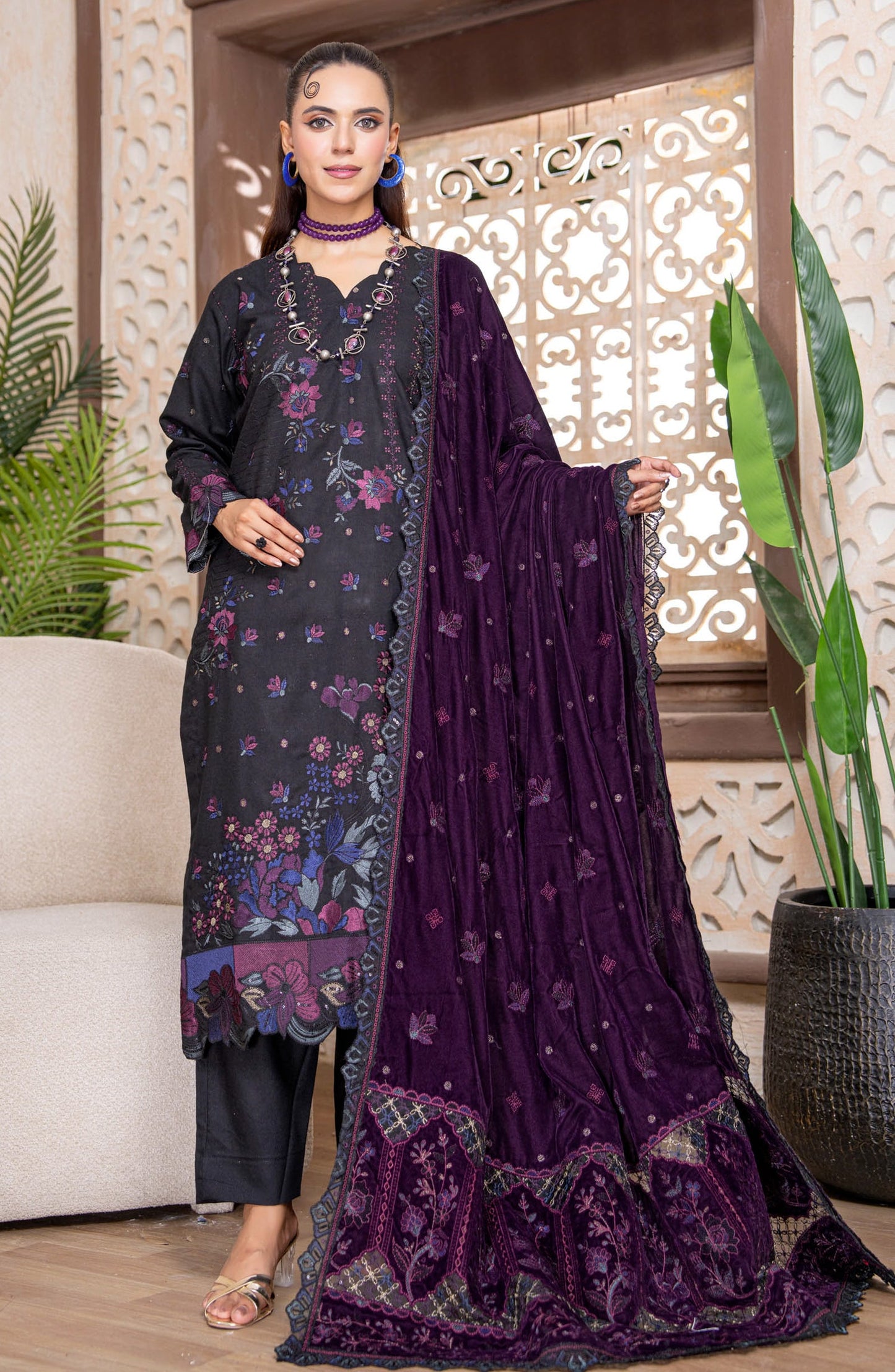 Kahani by Riaz Arts Embroidered Peach Unstitched 3 Piece Suit - D-06 - RA26KNI - Blue - Premium Collection