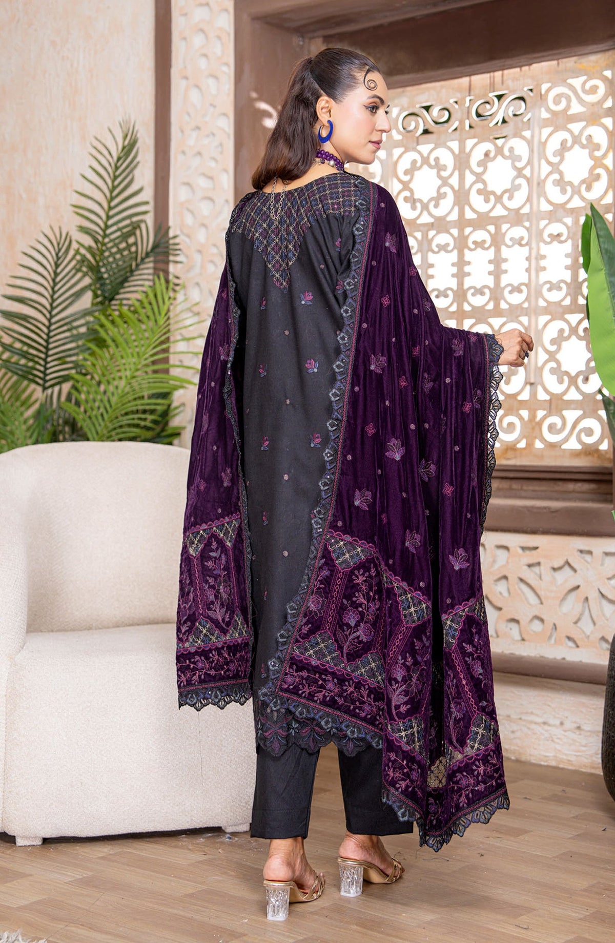 Kahani by Riaz Arts Embroidered Peach Unstitched 3 Piece Suit - D-06 - RA26KNI - Blue - Premium Collection