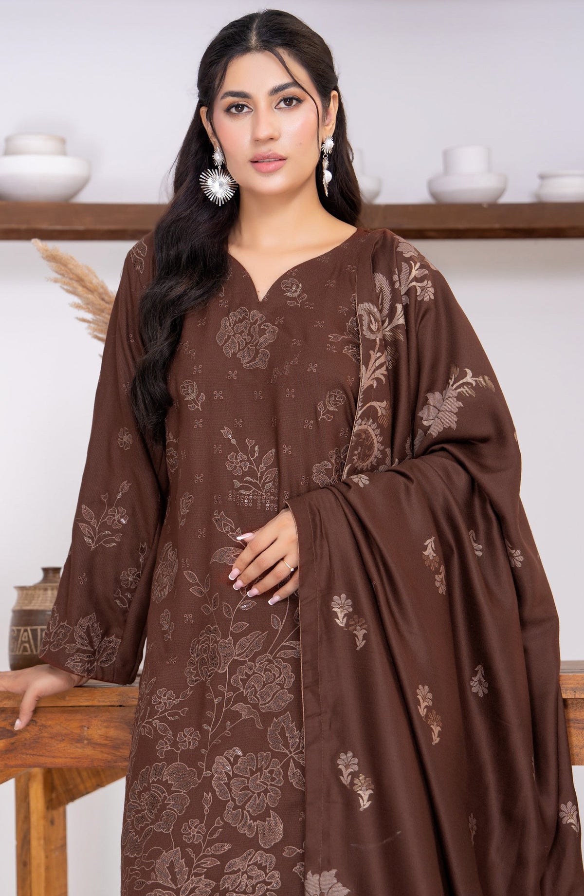 Kehkeshan by Riaz Arts Embroidered Peach Unstitched 3 Piece Suit - D-06 - RA26KKN - Brown - Winter Collection