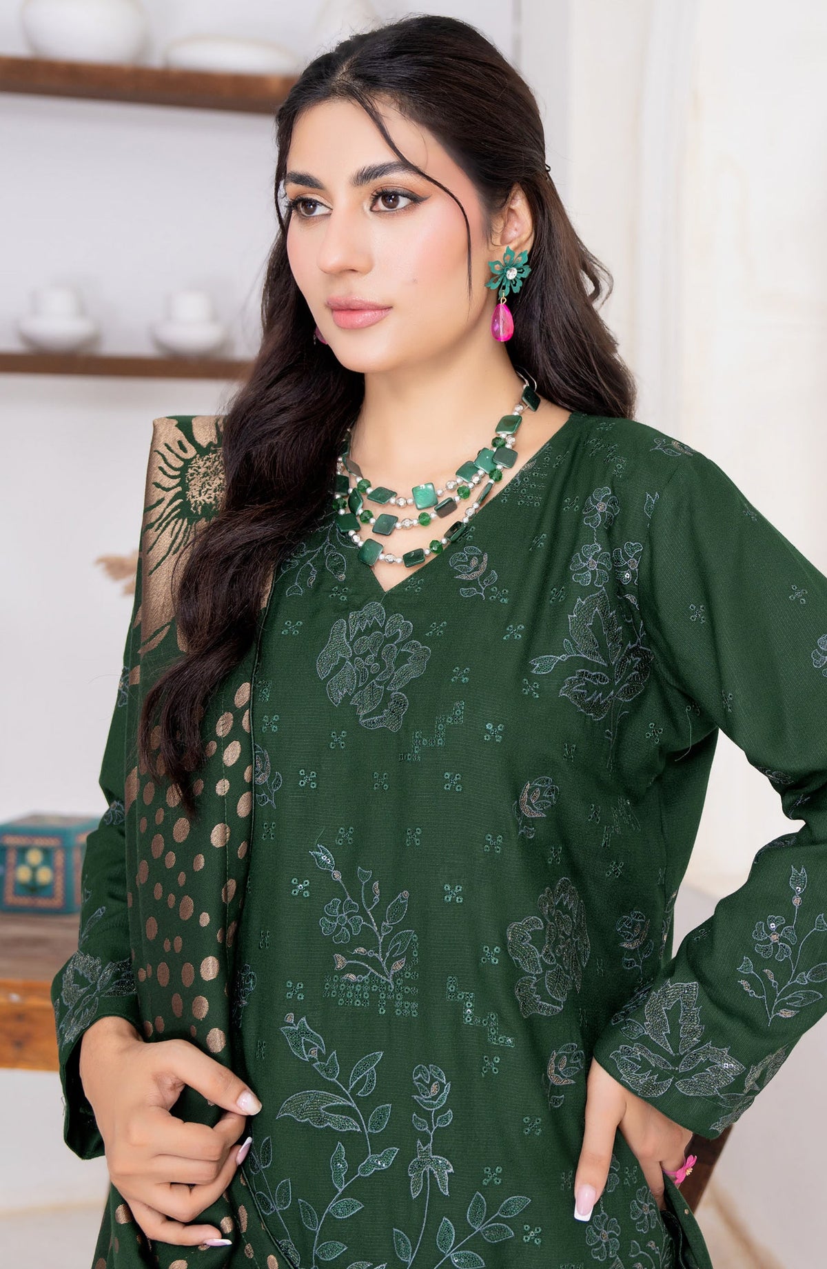Kehkeshan by Riaz Arts Embroidered Peach Unstitched 3 Piece Suit - D-05 - RA26KKN - Green - Winter Collection