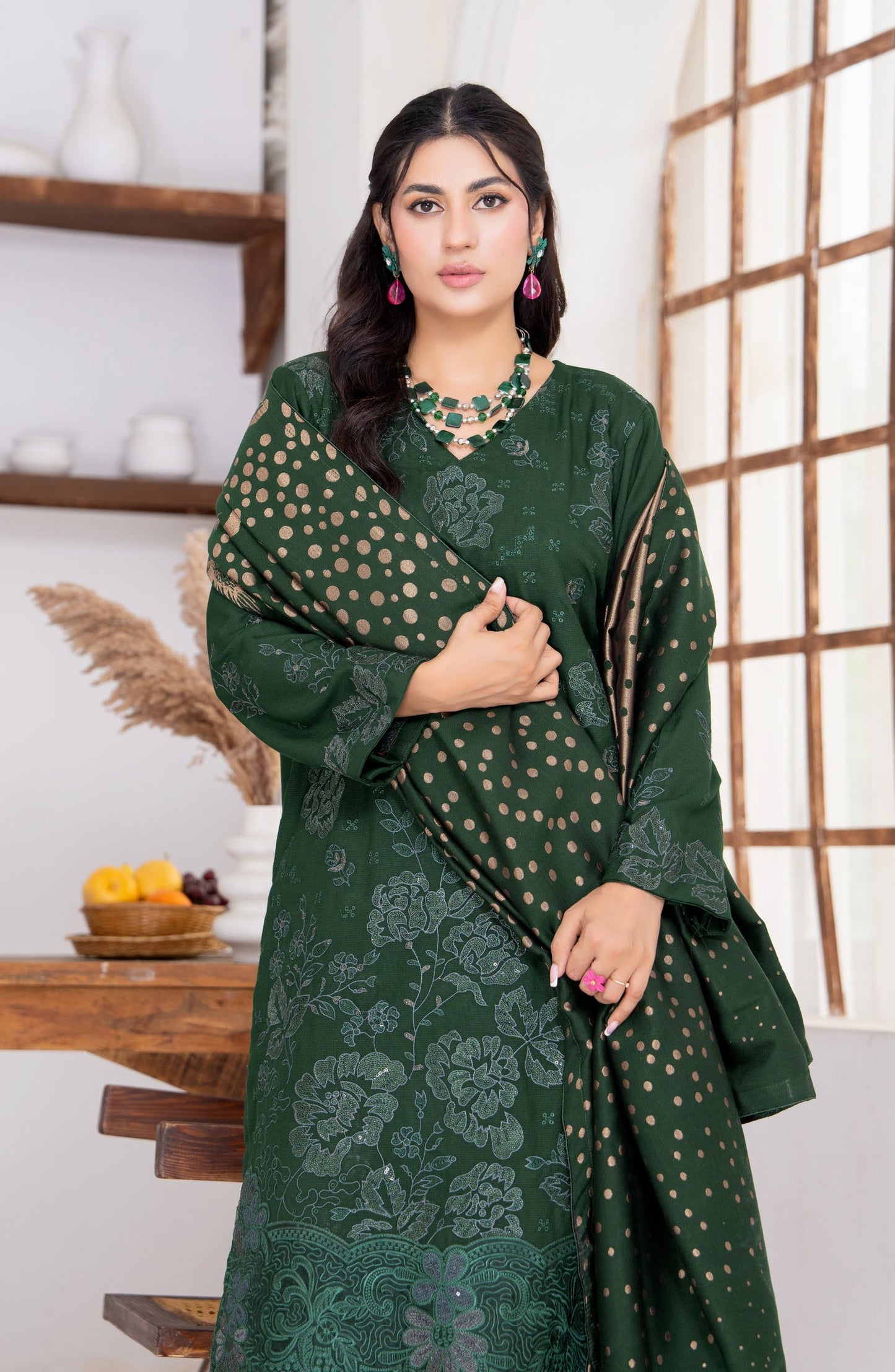 Kehkeshan by Riaz Arts Embroidered Peach Unstitched 3 Piece Suit - D-05 - RA26KKN - Green - Winter Collection
