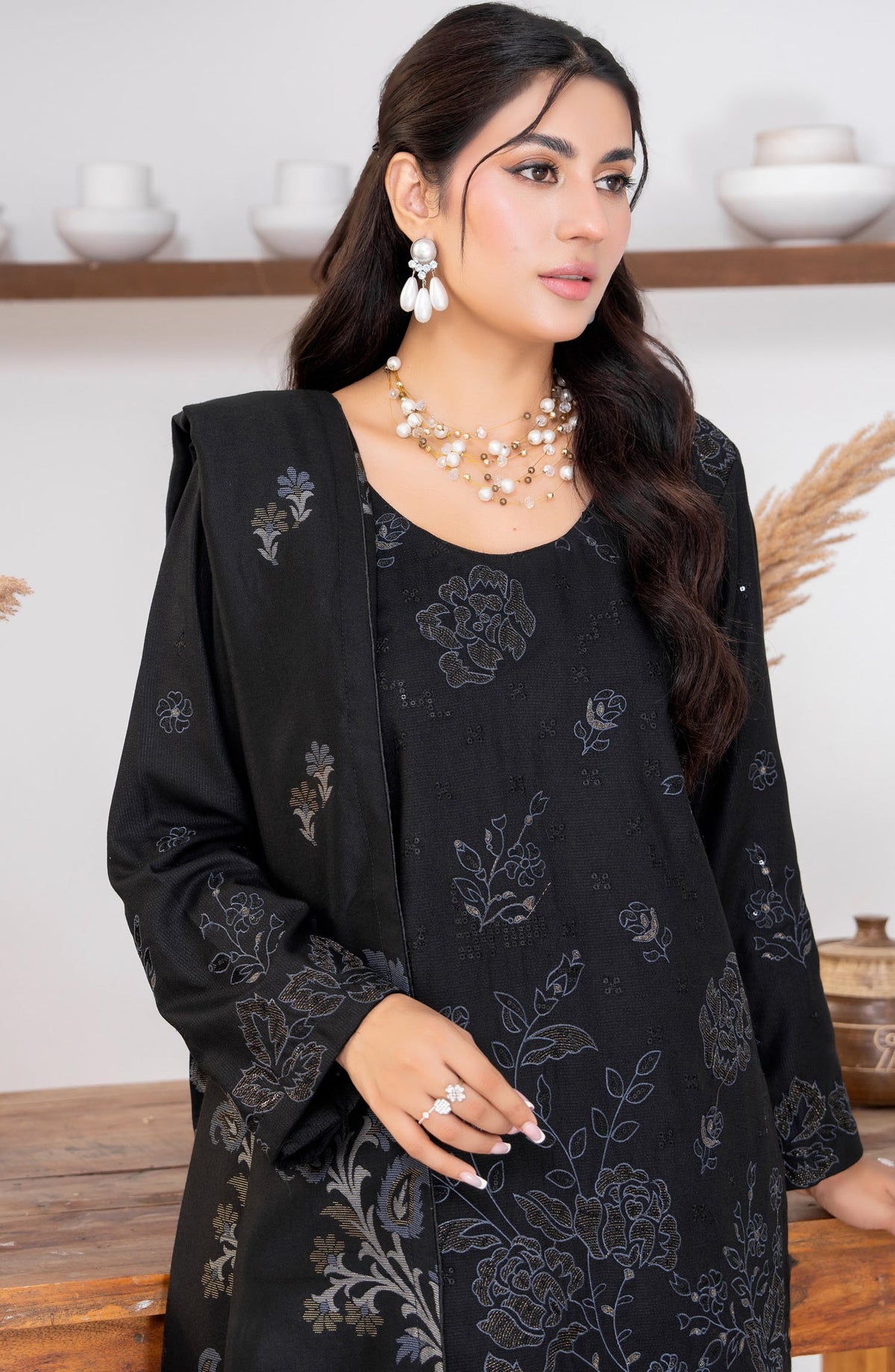 Kehkeshan by Riaz Arts Embroidered Peach Unstitched 3 Piece Suit - D-03 - RA26KKN - Black - Winter Collection