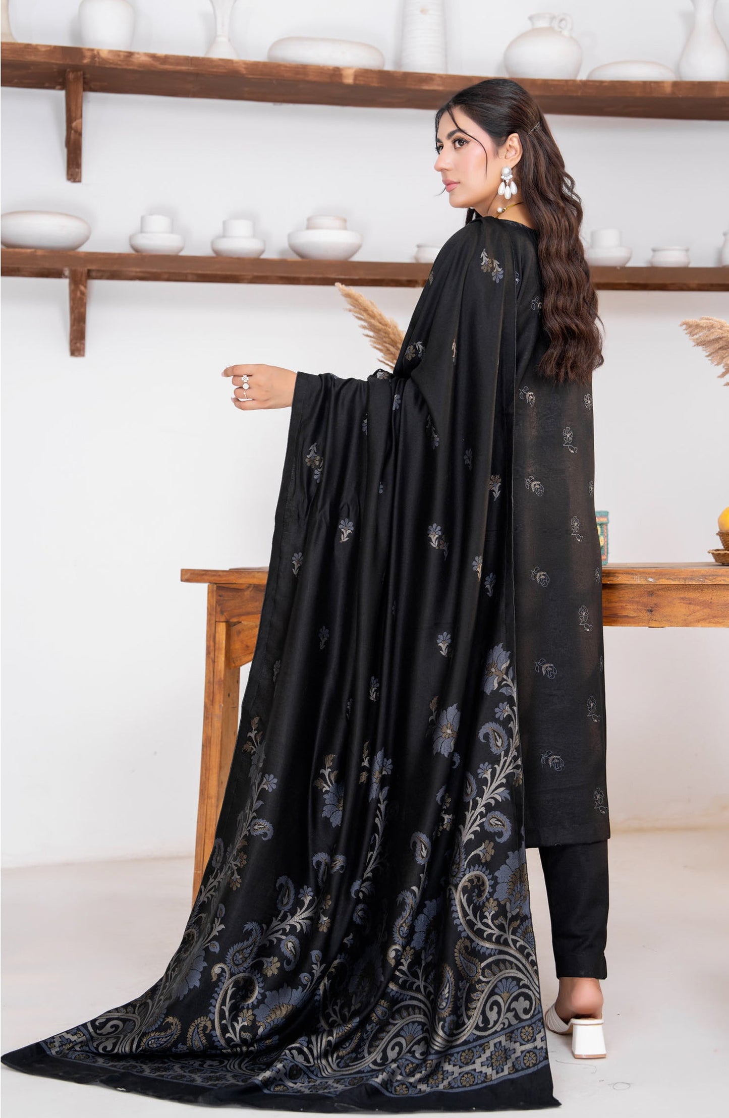 Kehkeshan by Riaz Arts Embroidered Peach Unstitched 3 Piece Suit - D-03 - RA26KKN - Black - Winter Collection