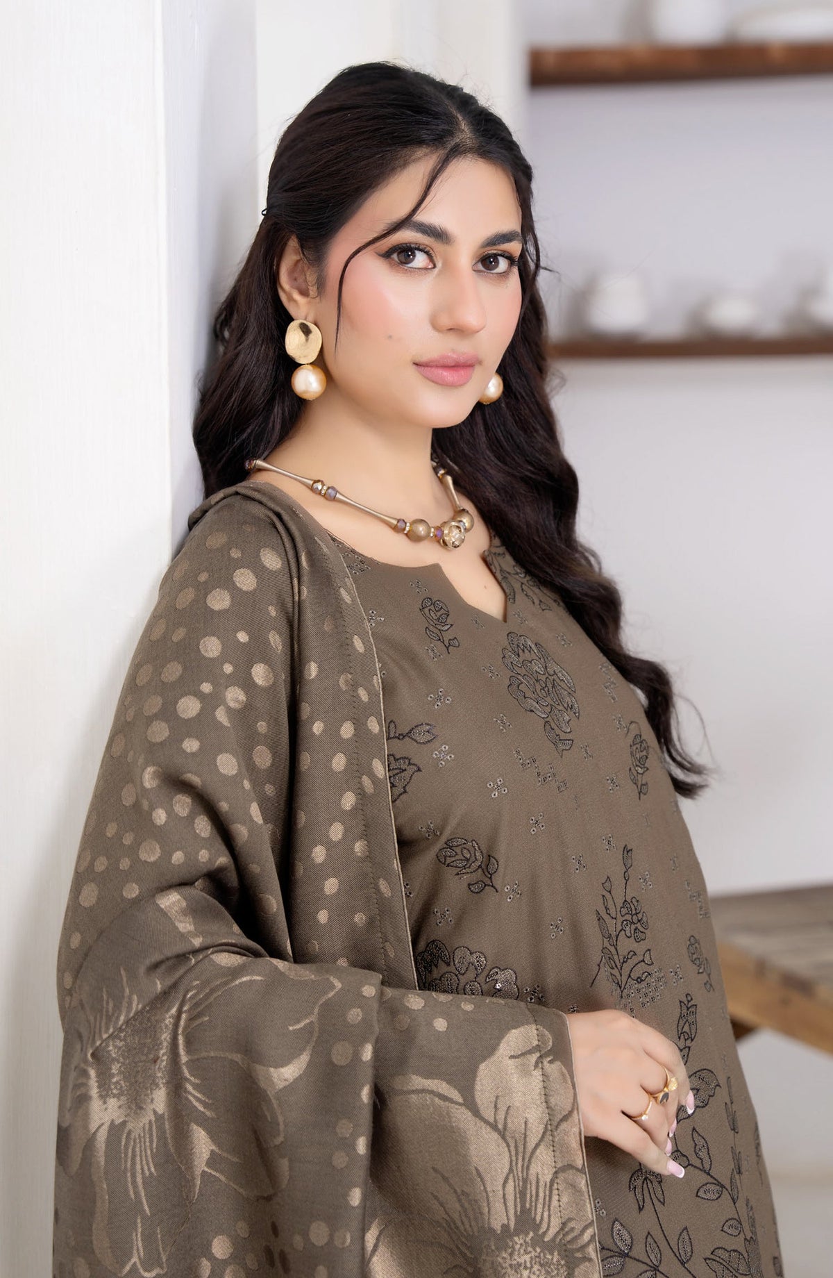 Kehkeshan by Riaz Arts Embroidered Peach Unstitched 3 Piece Suit - D-02 - RA26KKN - Brown - Winter Collection