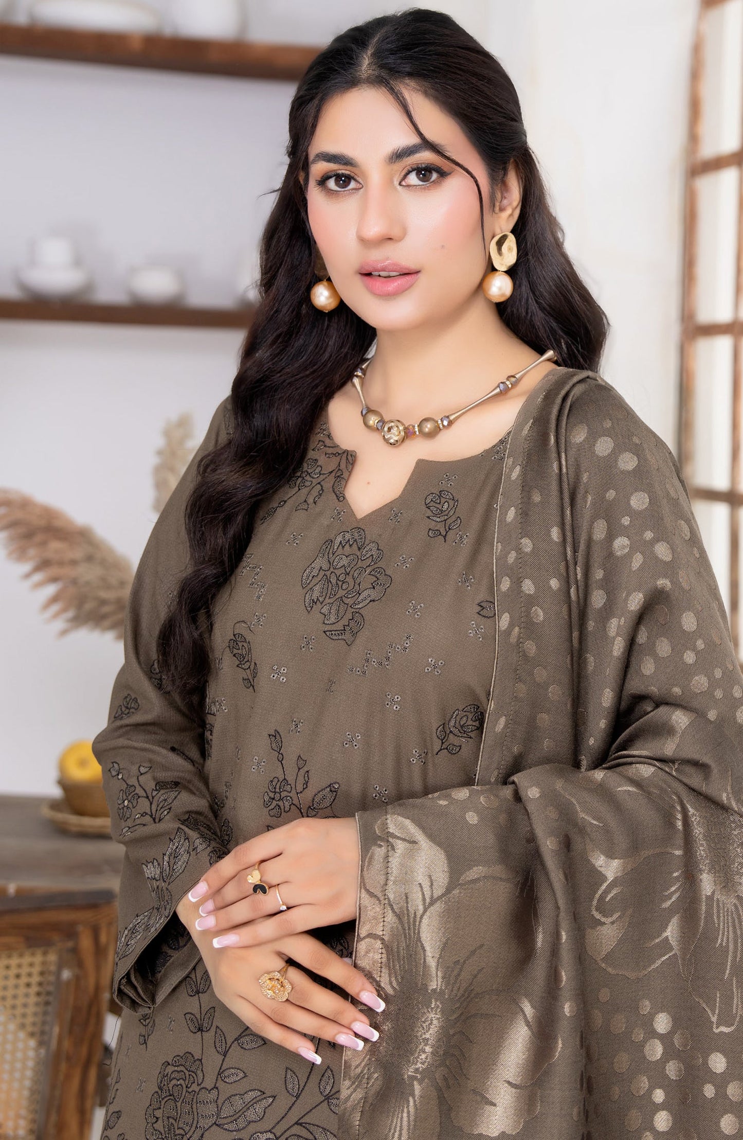 Kehkeshan by Riaz Arts Embroidered Peach Unstitched 3 Piece Suit - D-02 - RA26KKN - Brown - Winter Collection