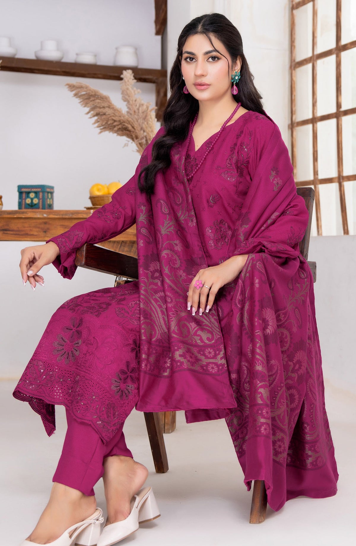 Kehkeshan by Riaz Arts Embroidered Peach Unstitched 3 Piece Suit - D-01 - RA26KKN - Pink - Winter Collection