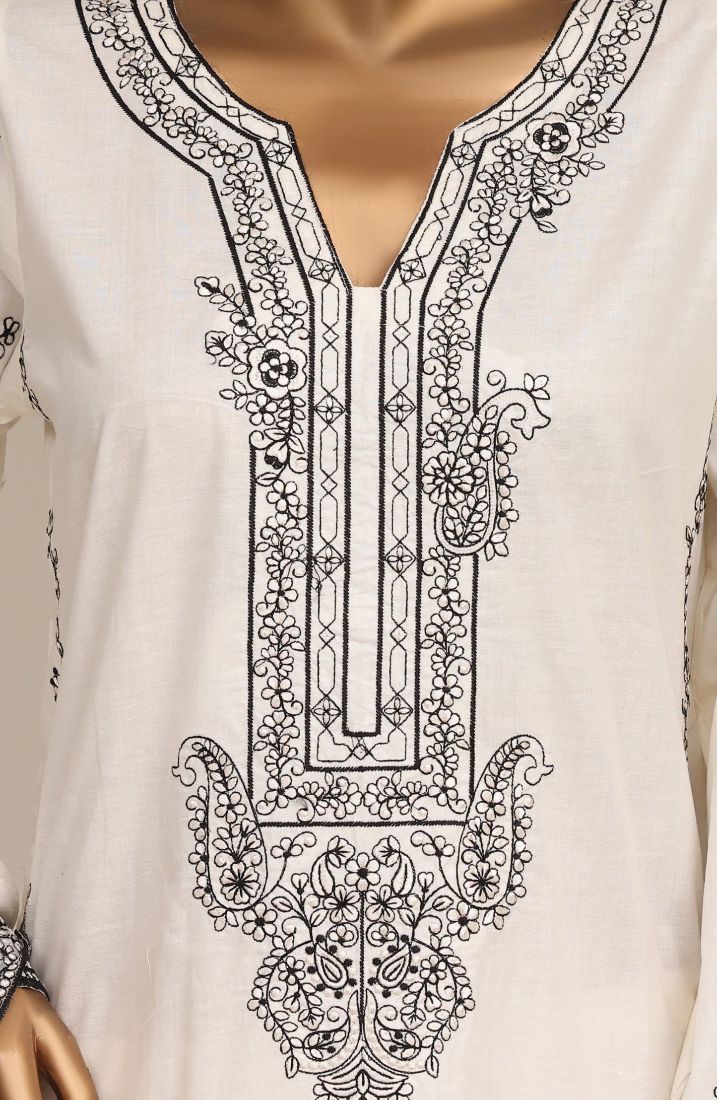 Khombi Luxury Embroidered Cotton Stitched 3 Piece Suit - 01 Sketch - KHM26PRF - White - Formal Collection