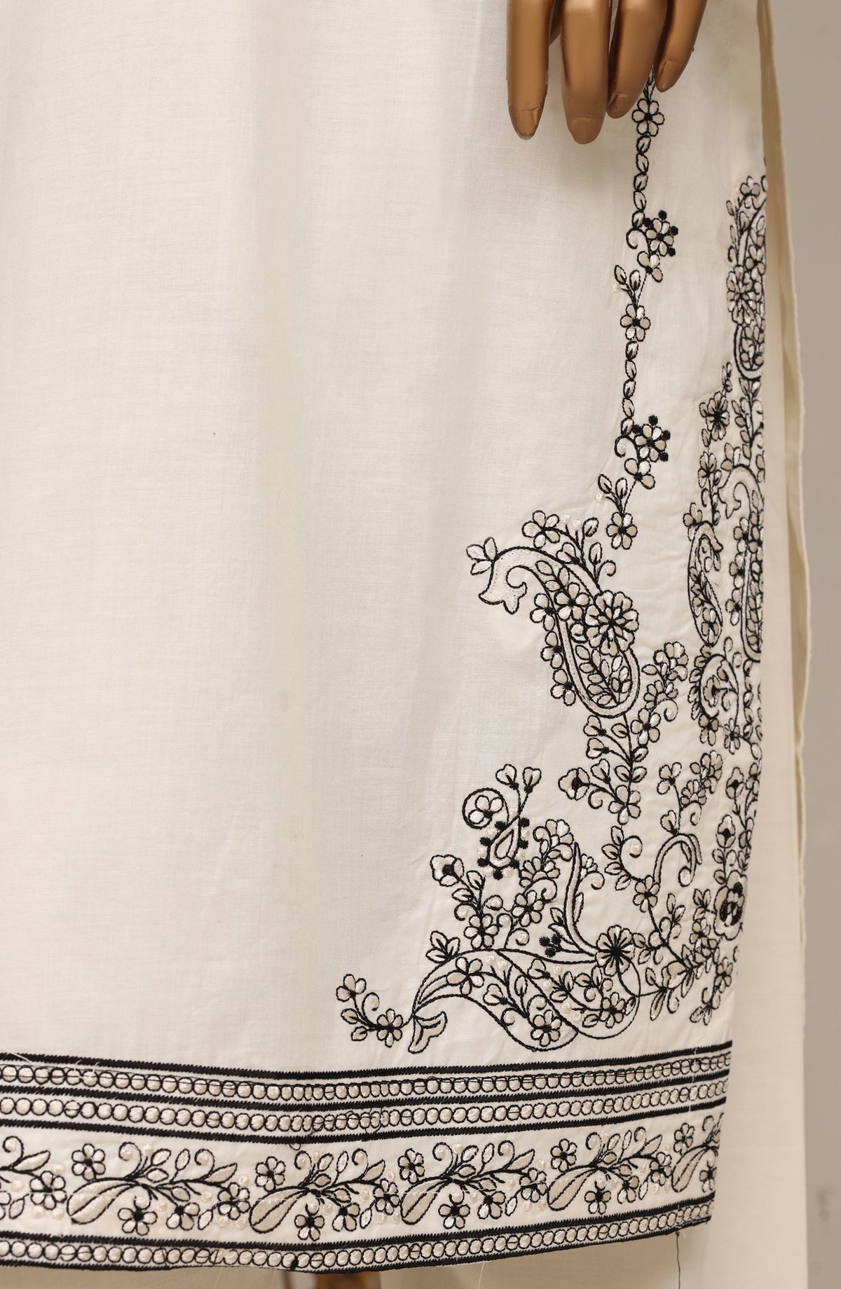 Khombi Luxury Embroidered Cotton Stitched 3 Piece Suit - 01 Sketch - KHM26PRF - White - Formal Collection
