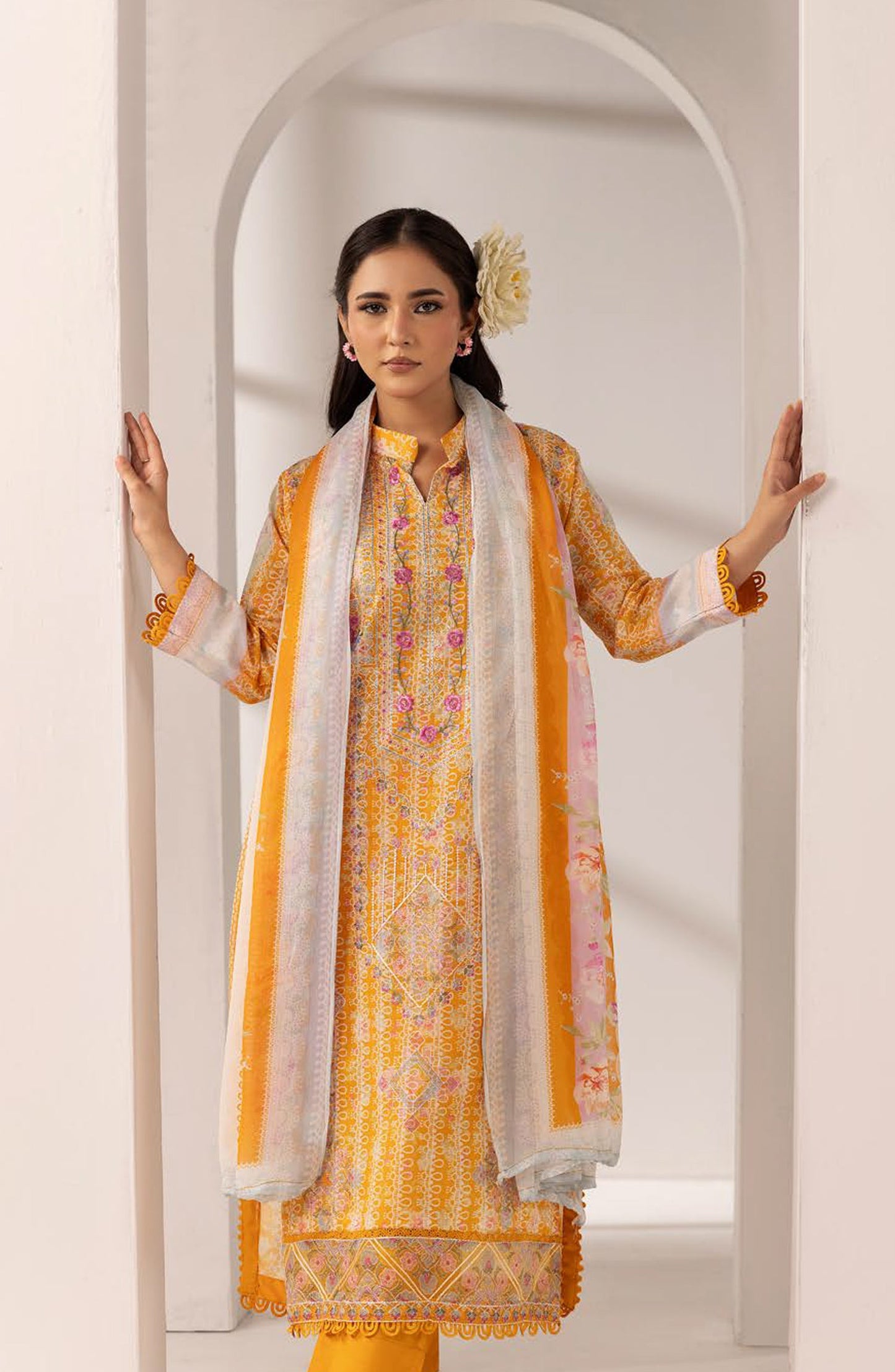 Khoobsurat by Al Karim Embroidered Lawn Unstitched 3 Piece Suit - MP-1207 - AK26KHB - Yellow - Summer Collection