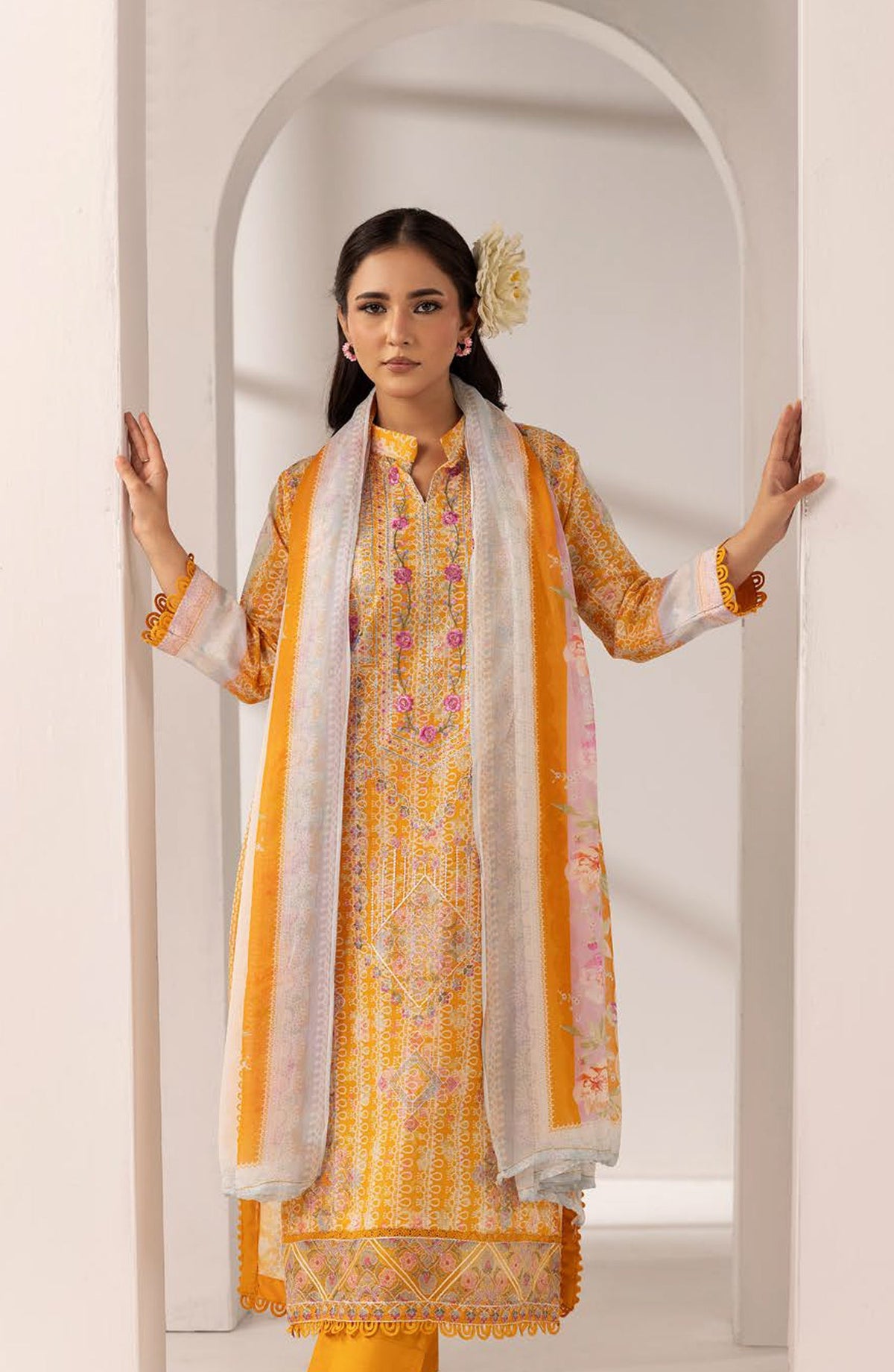 Khoobsurat by Embroidered Lawn Unstitched 3 Piece Suit - MP-1207 - AK26KHB - Yellow - Summer Collection