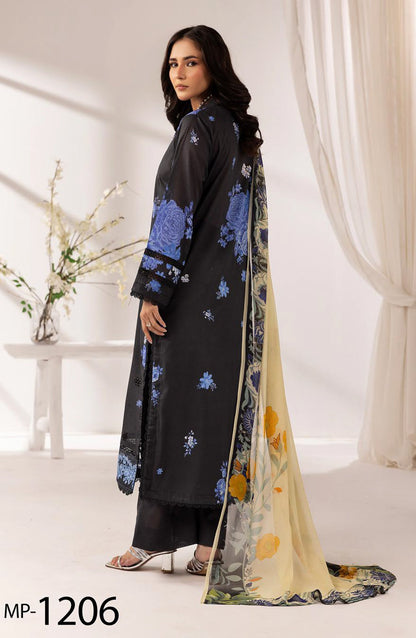 Khoobsurat by Embroidered Lawn Unstitched 3 Piece Suit - MP-1206 - AK26KHB - Black - Summer Collection