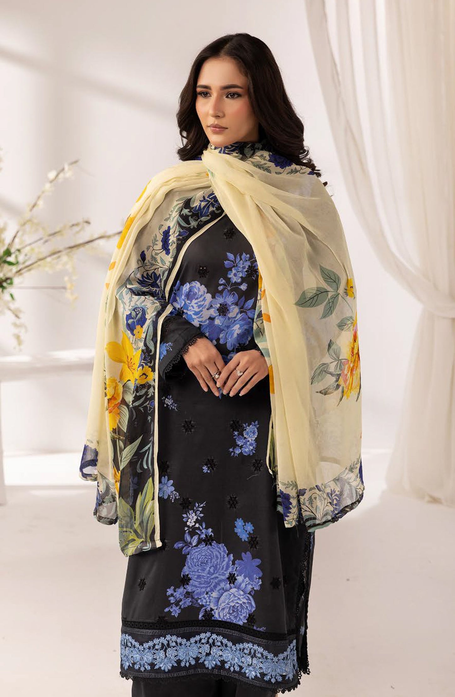 Khoobsurat by Al Karim Embroidered Lawn Unstitched 3 Piece Suit - MP-1206 - AK26KHB - Black - Summer Collection