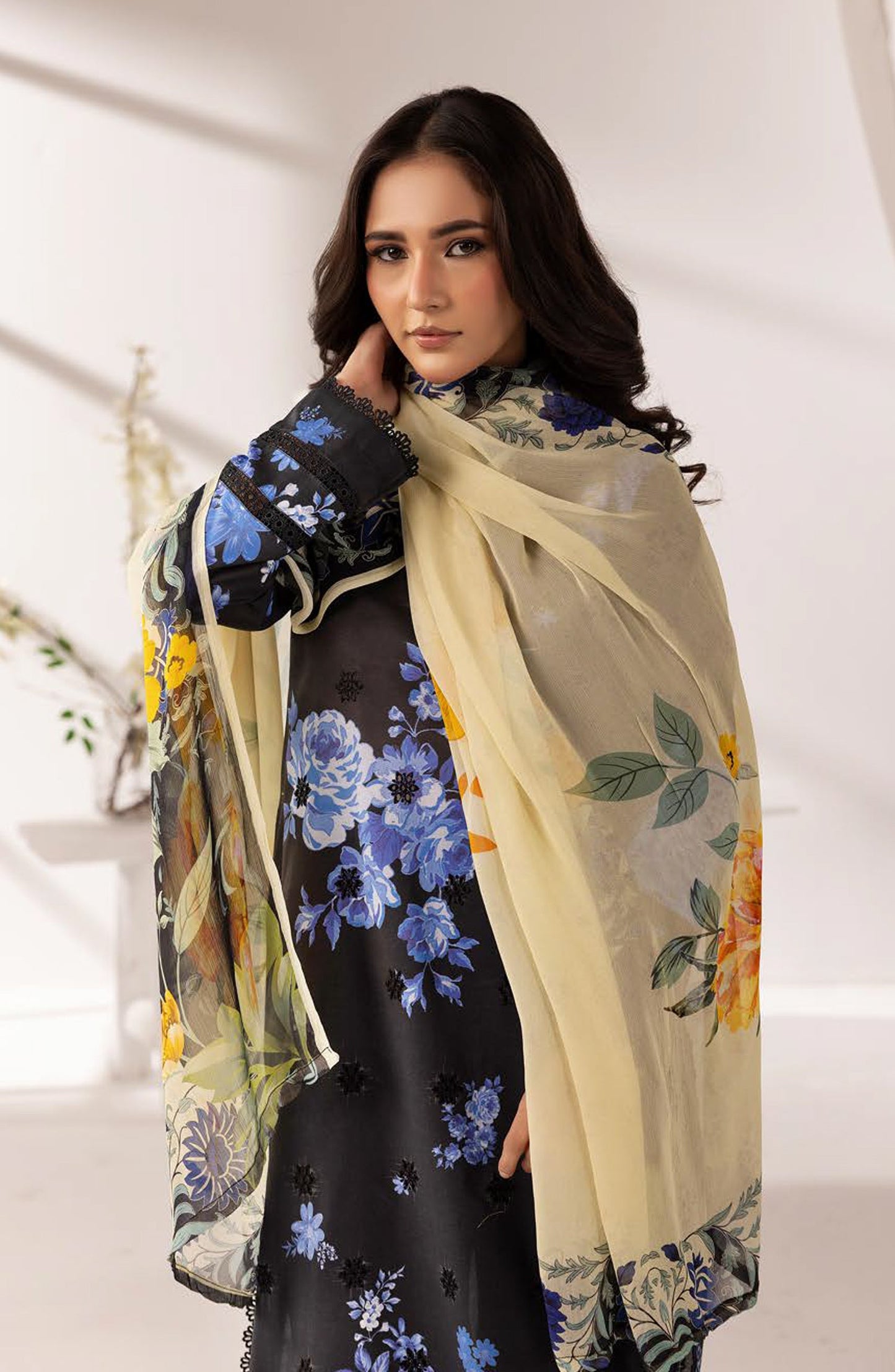 Khoobsurat by Al Karim Embroidered Lawn Unstitched 3 Piece Suit - MP-1206 - AK26KHB - Black - Summer Collection
