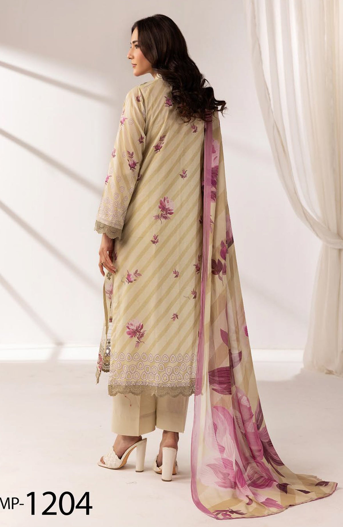 Khoobsurat by Embroidered Lawn Unstitched 3 Piece Suit - MP-1204 - AK26KHB - Fawn - Summer Collection