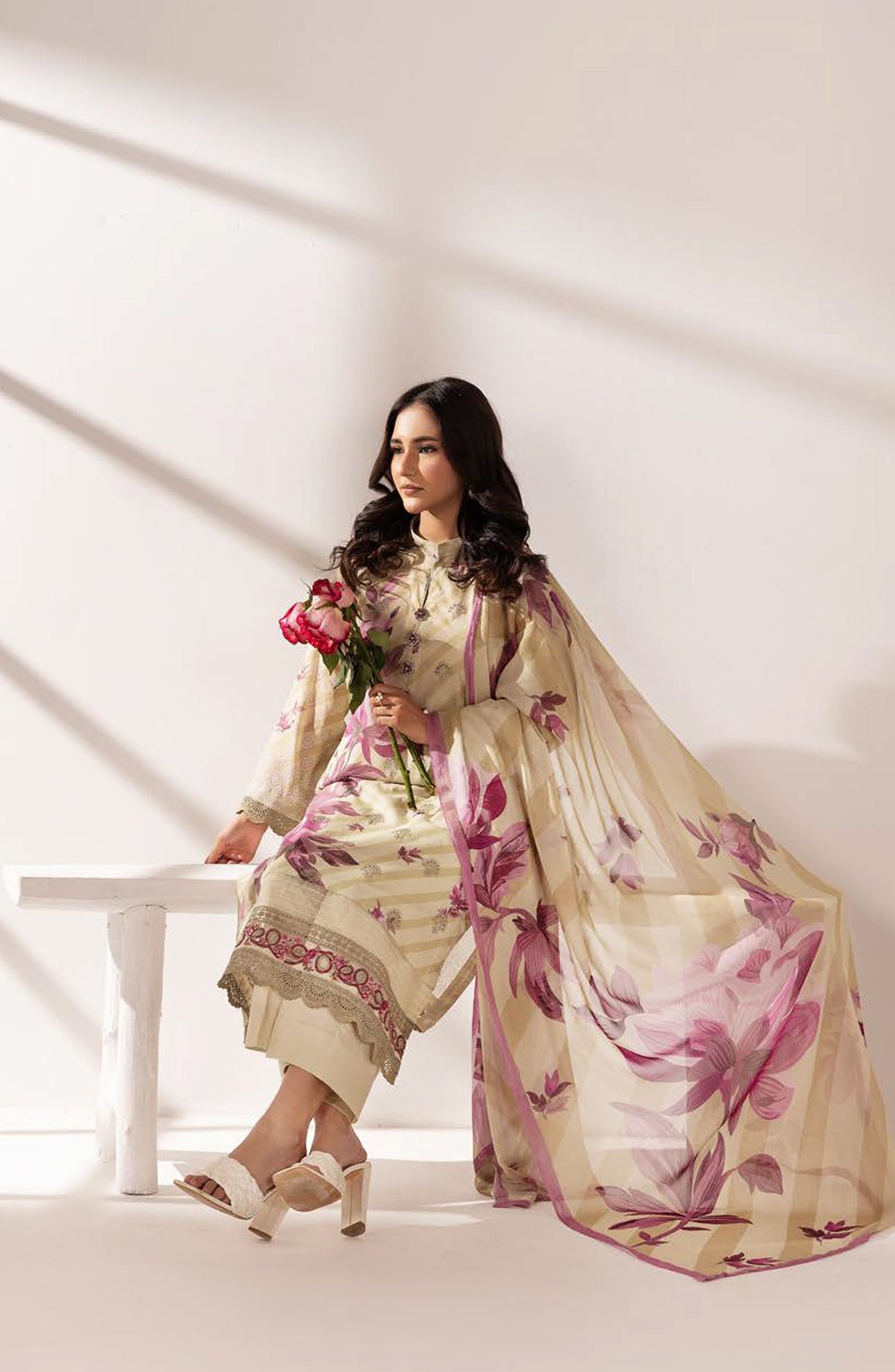 Khoobsurat by Al Karim Embroidered Lawn Unstitched 3 Piece Suit - MP-1204 - AK26KHB - Fawn - Summer Collection