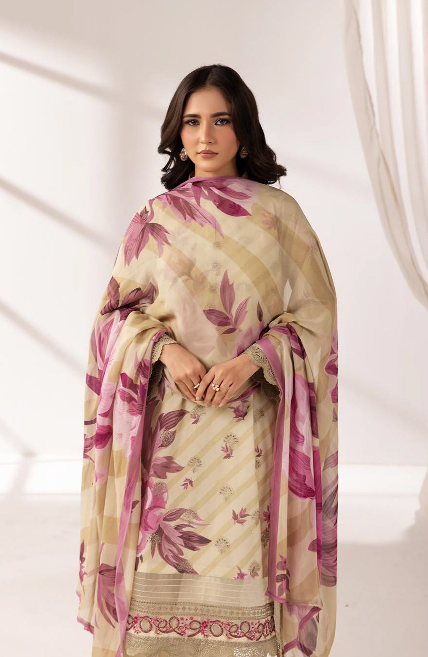 Khoobsurat by Embroidered Lawn Unstitched 3 Piece Suit - MP-1204 - AK26KHB - Fawn - Summer Collection