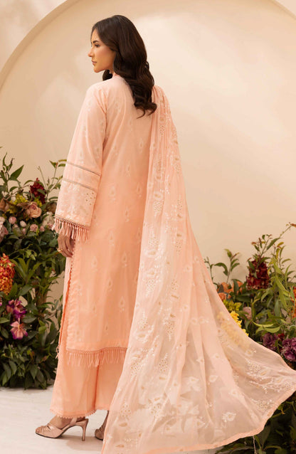 Khoobsurat by Embroidered Lawn Unstitched 3 Piece Suit - LS-607 - AK26LW - Peach - Summer Collection
