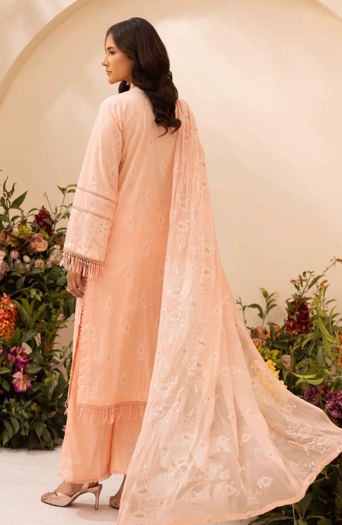 Khoobsurat by Embroidered Lawn Unstitched 3 Piece Suit - LS-607 - AK26LW - Peach - Summer Collection