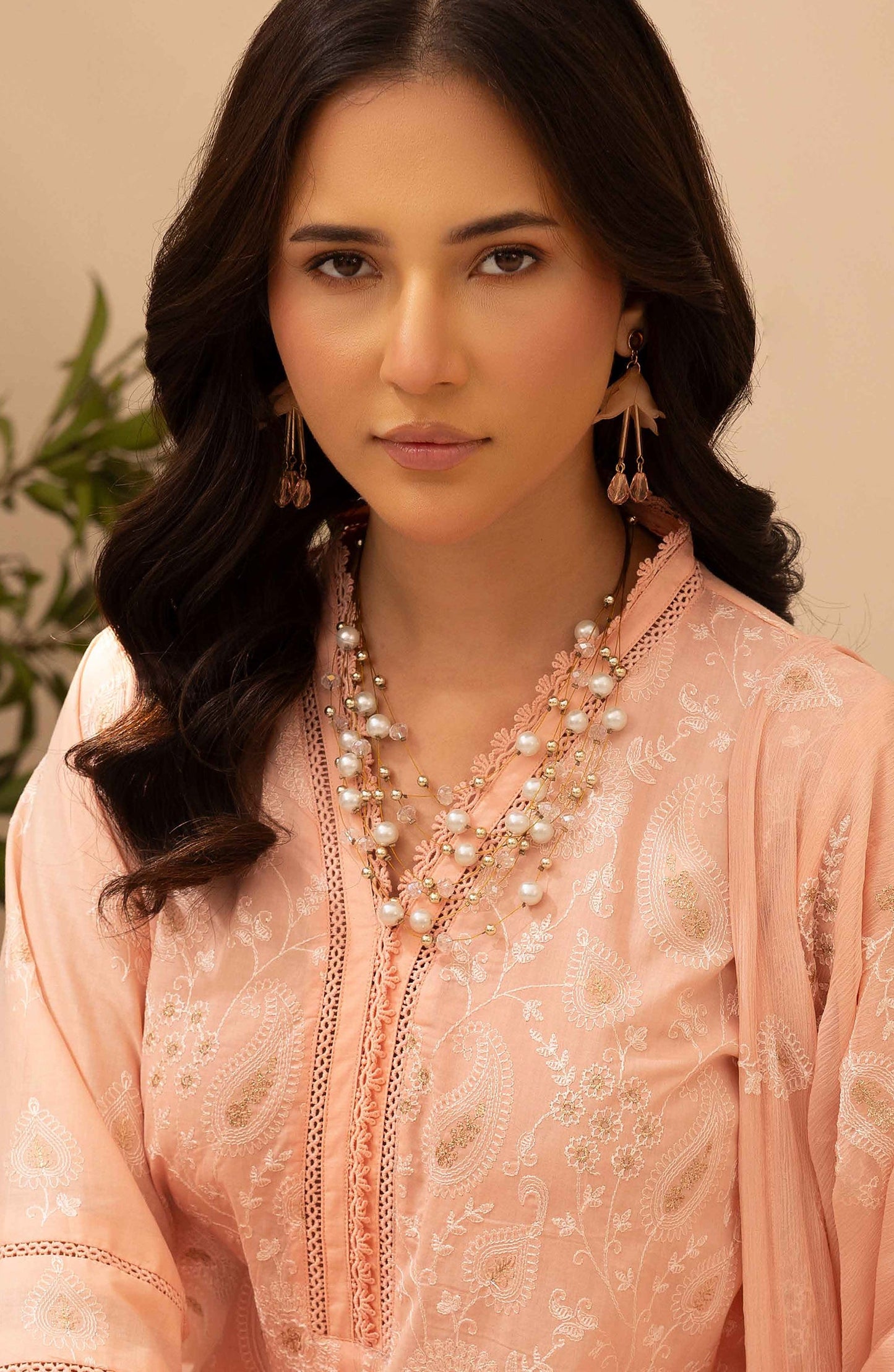 Khoobsurat by Al Karim Embroidered Lawn Unstitched 3 Piece Suit - LS-607 - AK26LW - Peach - Summer Collection