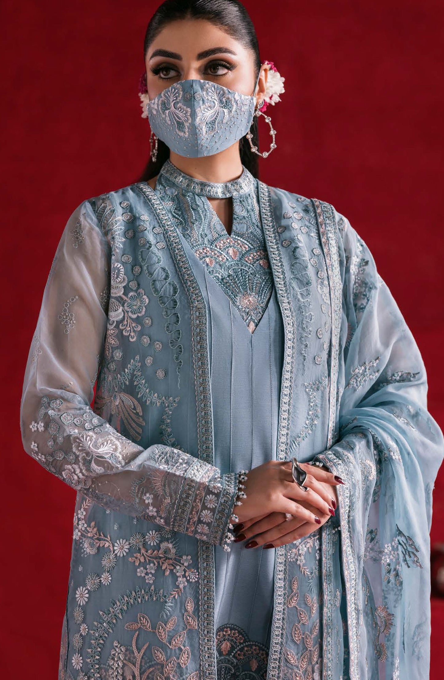 Kohinoor by Flossie Embroidered Luxury Chiffon Unstitched 3 Piece Suit - KOH-07 - FLS25KHN - Blue - Luxury Collection