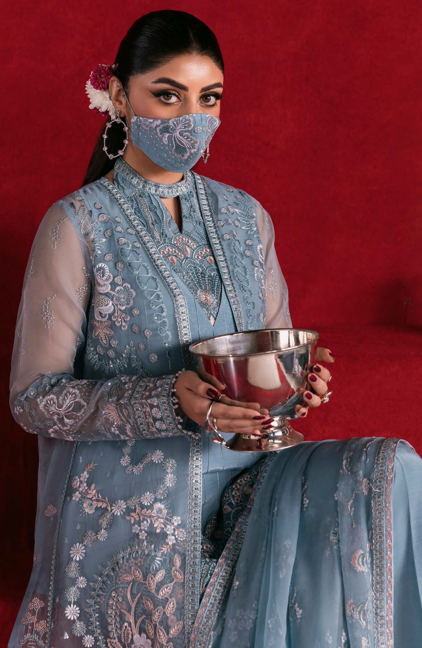 Kohinoor by Flossie Embroidered Luxury Chiffon Unstitched 3 Piece Suit - KOH-07 - FLS25KHN - Blue - Luxury Collection