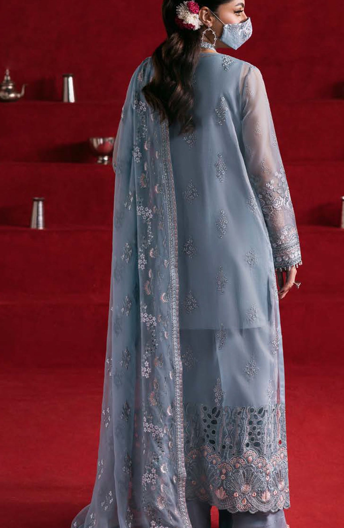 Kohinoor by Flossie Embroidered Luxury Chiffon Unstitched 3 Piece Suit - KOH-07 - FLS25KHN - Blue - Luxury Collection