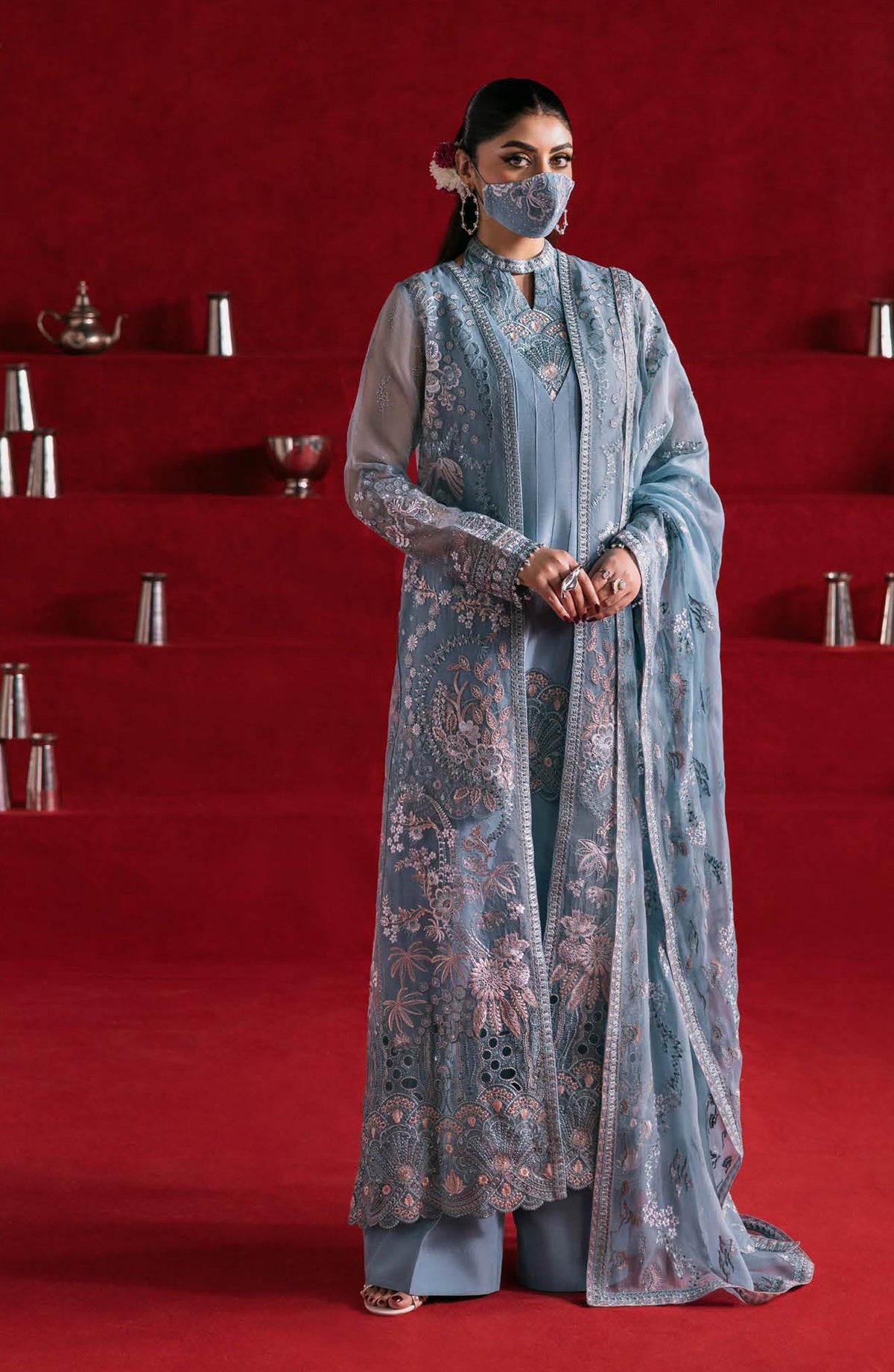 Kohinoor by Flossie Embroidered Luxury Chiffon Unstitched 3 Piece Suit - KOH-07 - FLS25KHN - Blue - Luxury Collection