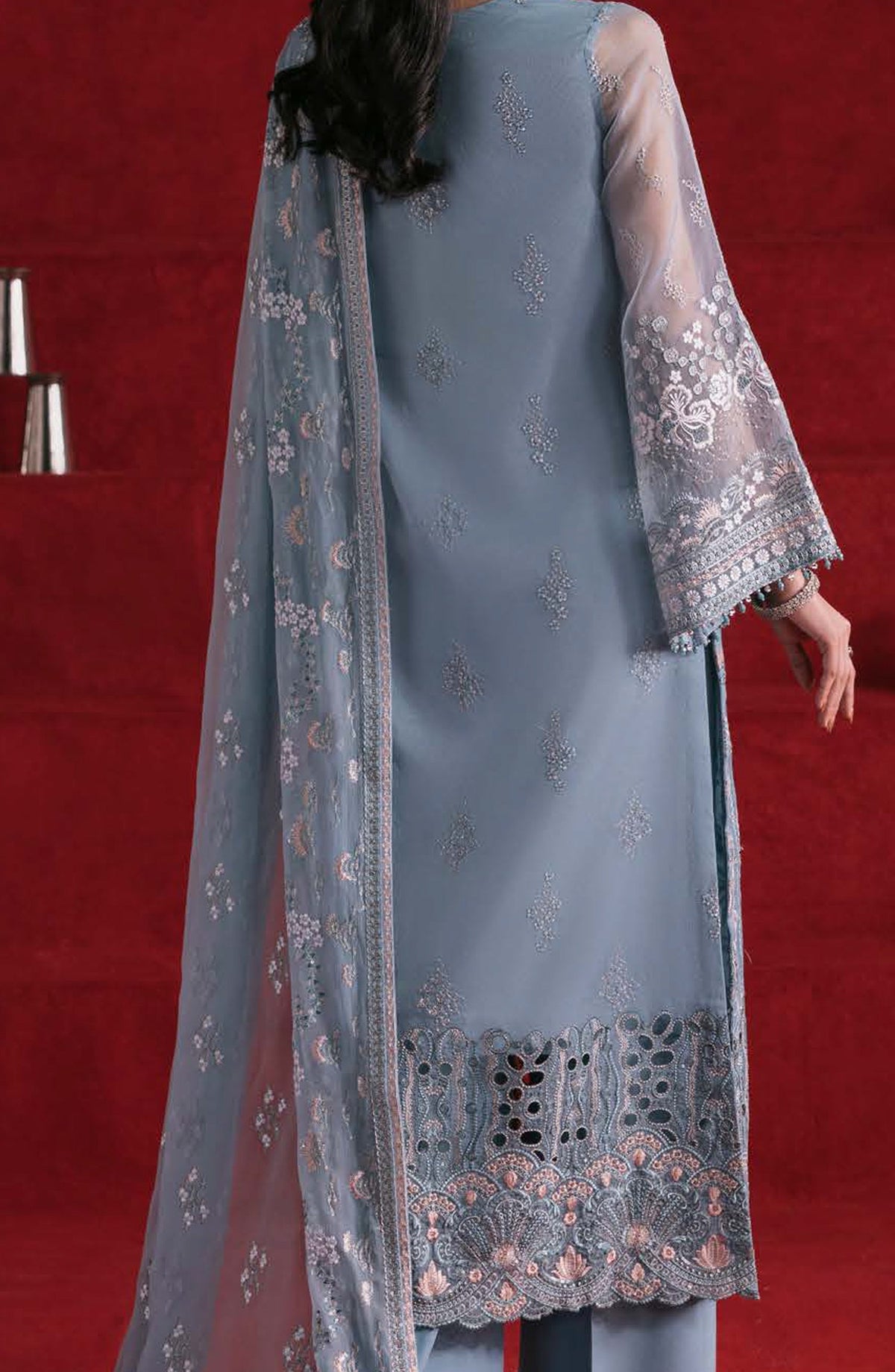 Kohinoor by Flossie Embroidered Luxury Chiffon Unstitched 3 Piece Suit - KOH-07 - FLS25KHN - Blue - Luxury Collection