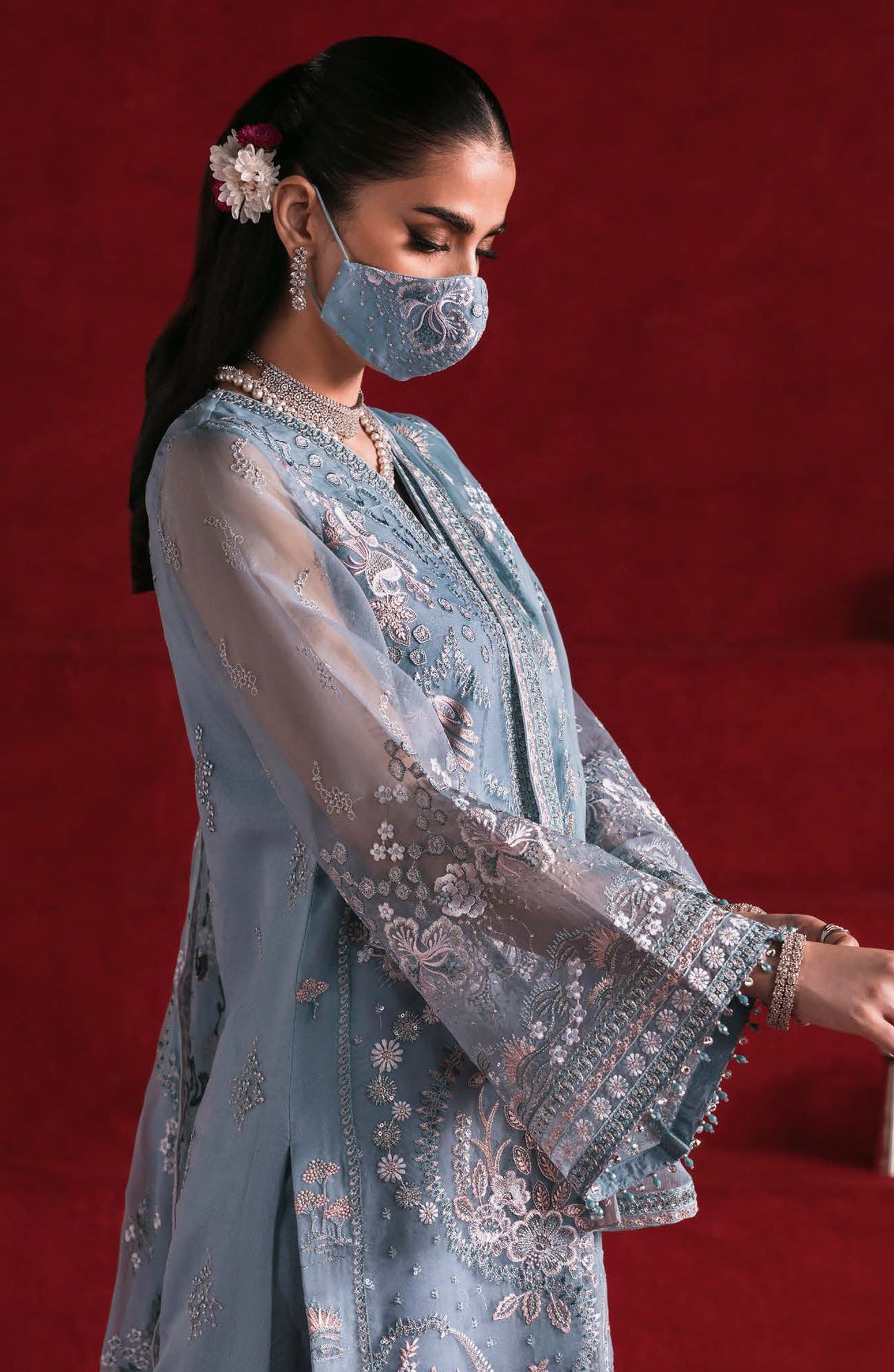 Kohinoor by Flossie Embroidered Luxury Chiffon Unstitched 3 Piece Suit - KOH-07 - FLS25KHN - Blue - Luxury Collection