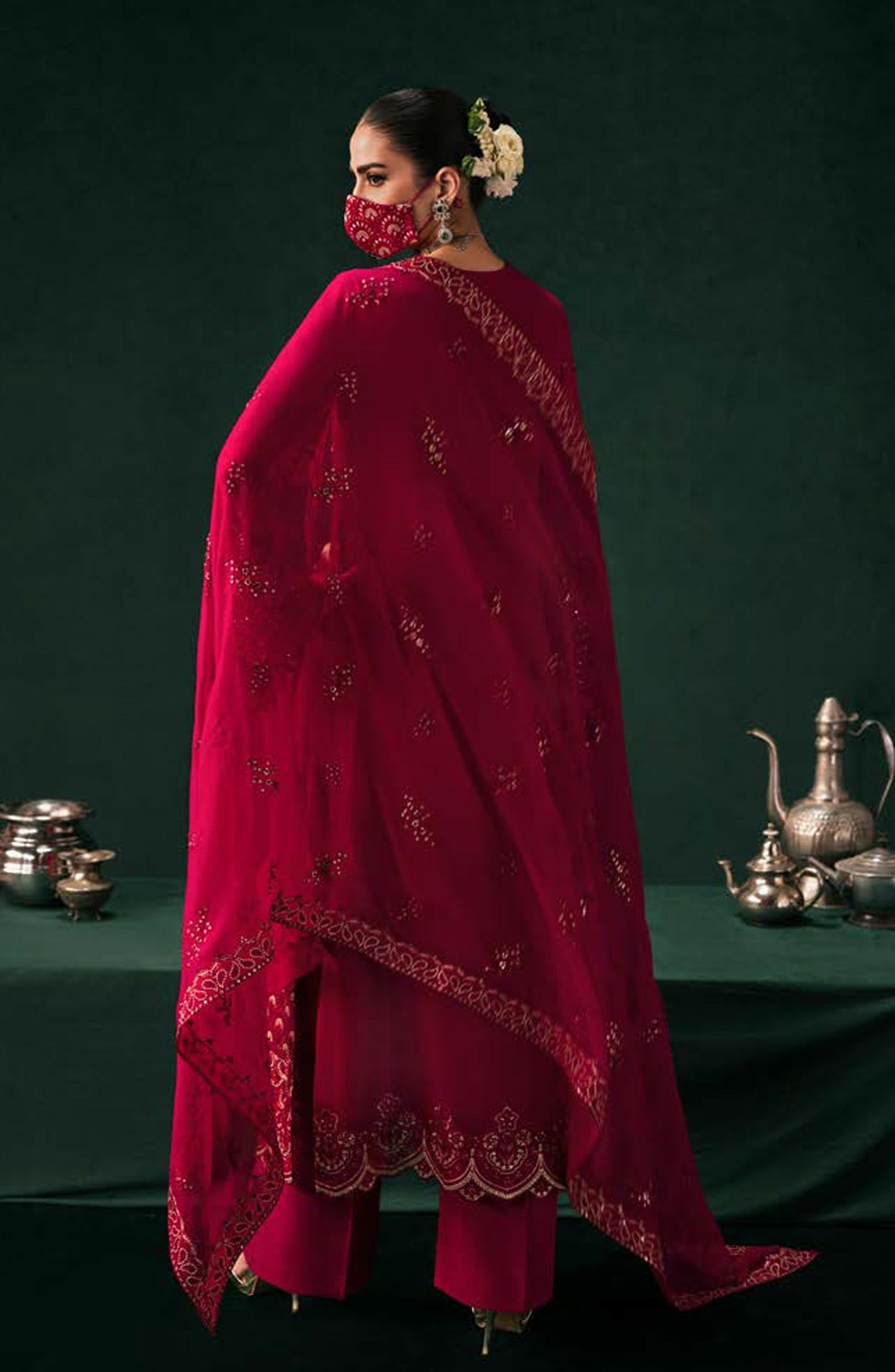 Kohinoor by Flossie Embroidered Luxury Chiffon Unstitched 3 Piece Suit - KOH-04 - FLS25KHN - Red - Luxury Collection