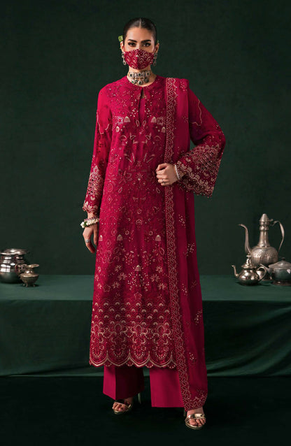 Kohinoor by Flossie Embroidered Luxury Chiffon Unstitched 3 Piece Suit - KOH-04 - FLS25KHN - Red - Luxury Collection