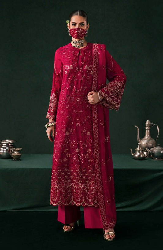 Kohinoor by Flossie Embroidered Luxury Chiffon Unstitched 3 Piece Suit - KOH-04 - FLS25KHN - Red - Luxury Collection
