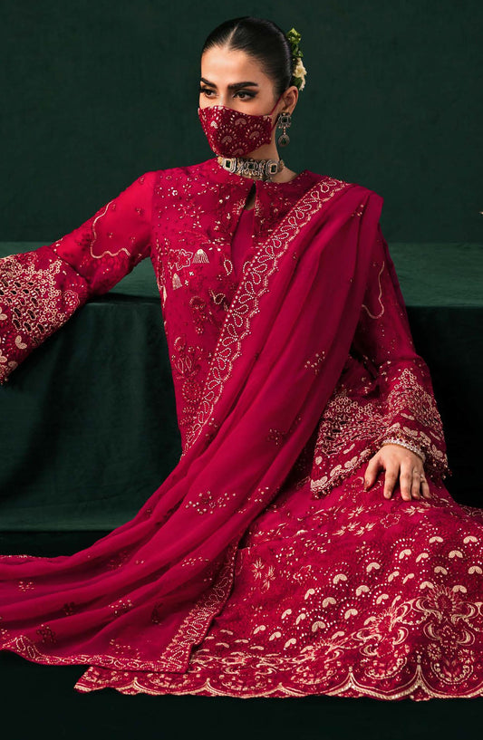 Kohinoor by Flossie Embroidered Luxury Chiffon Unstitched 3 Piece Suit - KOH-04 - FLS25KHN - Red - Luxury Collection