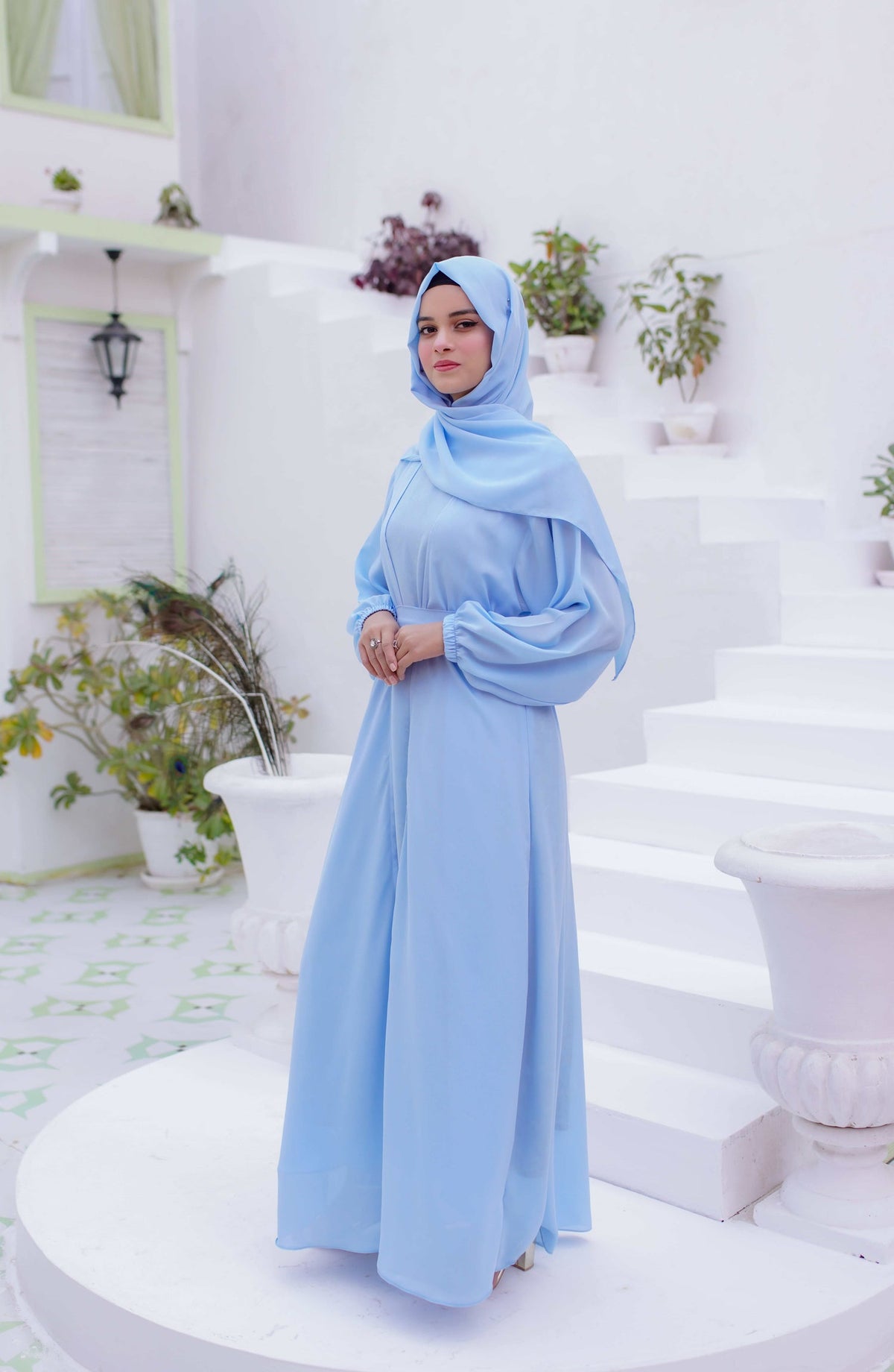 La Khilaba Daily Wear Printed Premium & Lightweight Georgette - Sky Open Abaya - LKH25DWA - Abaya Collection