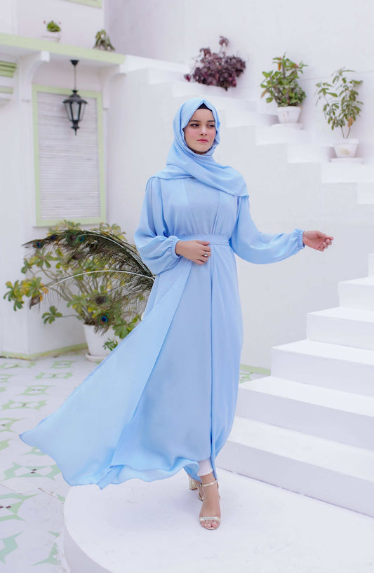 La Khilaba Daily Wear Printed Premium & Lightweight Georgette - Sky Open Abaya - LKH25DWA - Abaya Collection