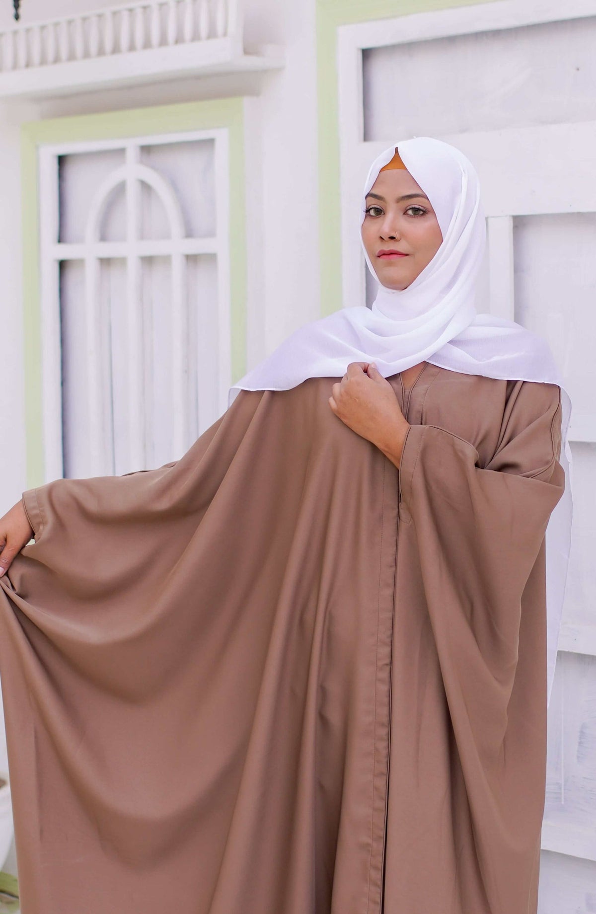 La Khilaba Daily Wear Printed Korean Nida - Open Farasha – Coffee - LKH25DWA - Abaya Collection