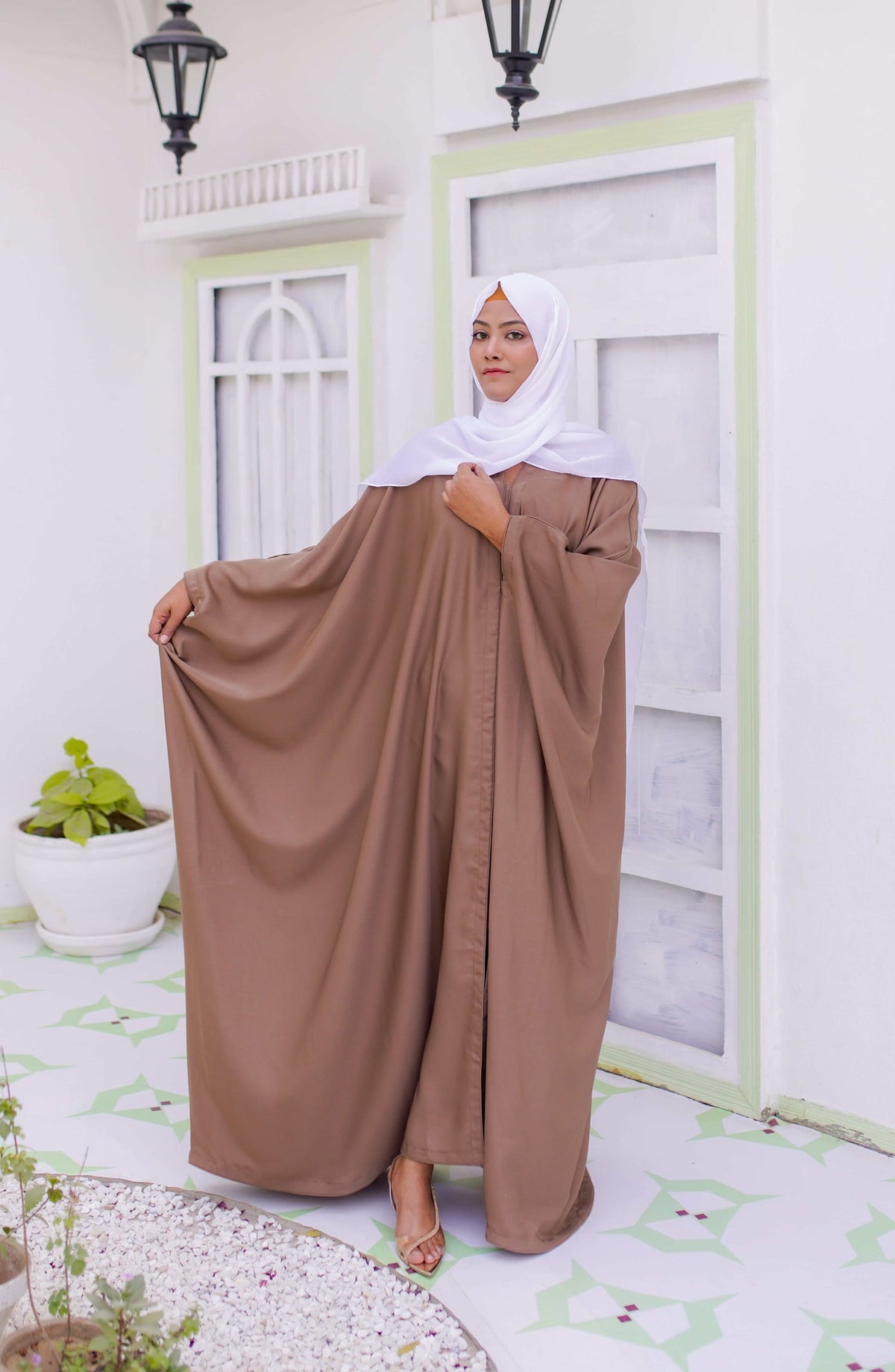 La Khilaba Daily Wear Printed Korean Nida - Open Farasha – Coffee - LKH25DWA - Abaya Collection