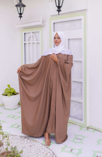 La Khilaba Daily Wear Printed Korean Nida - Open Farasha – Coffee - LKH25DWA - Abaya Collection