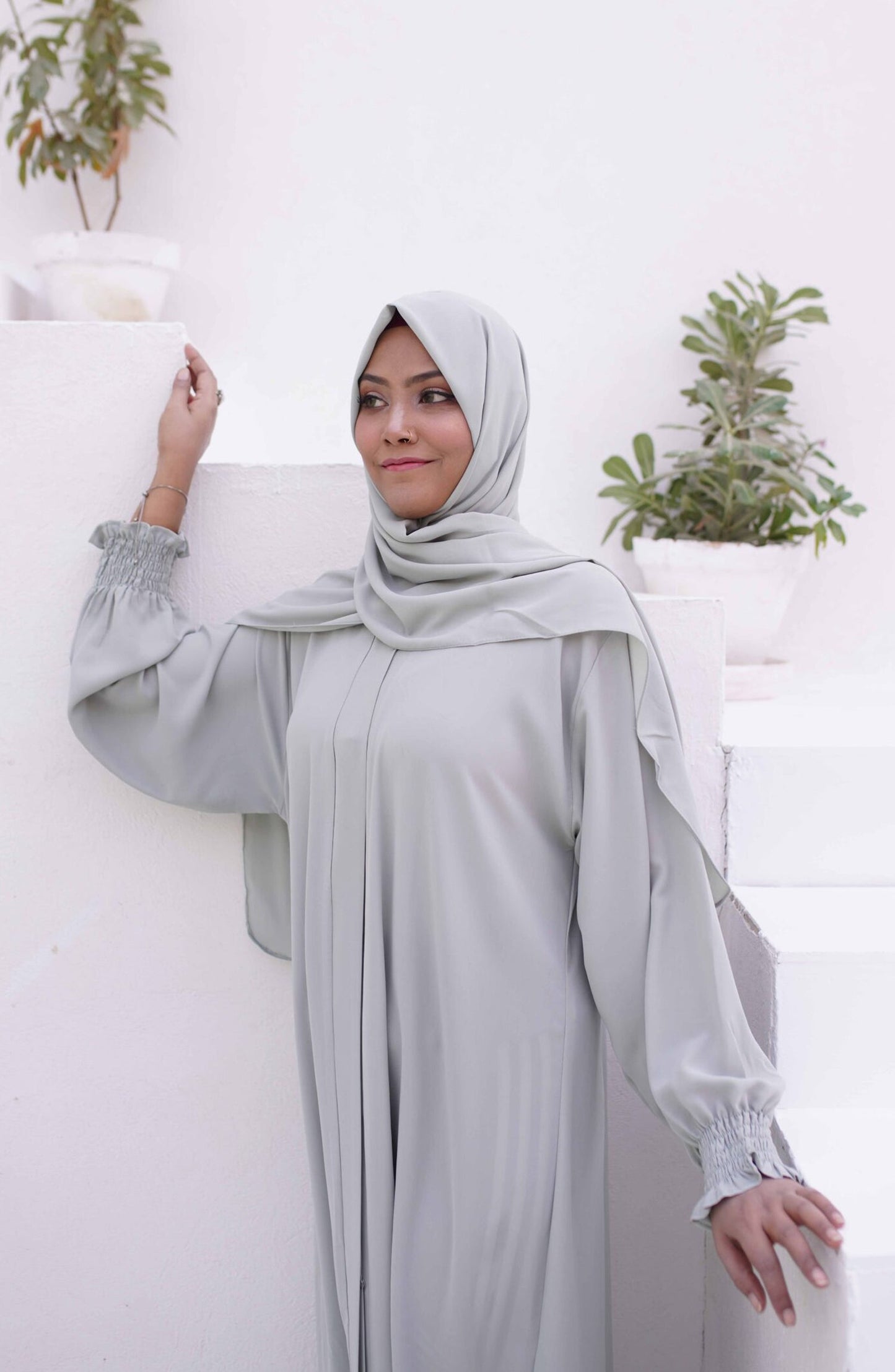 La Khilaba Daily Wear Printed Soft flowy high grade Georgette - Mint Open-Abaya Set - LKH25DWA - Abaya Collection