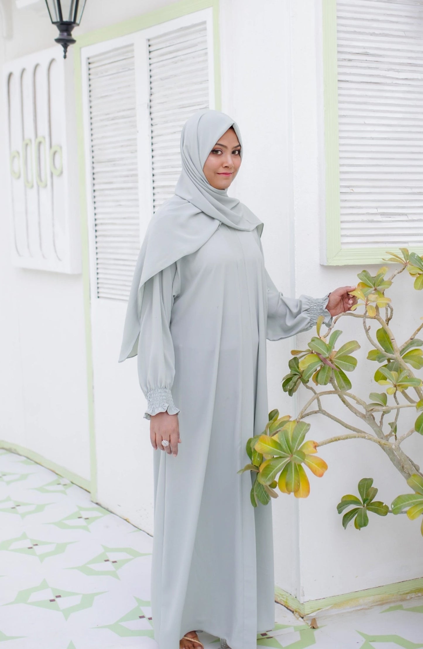 La Khilaba Daily Wear Printed Soft flowy high grade Georgette - Mint Open-Abaya Set - LKH25DWA - Abaya Collection
