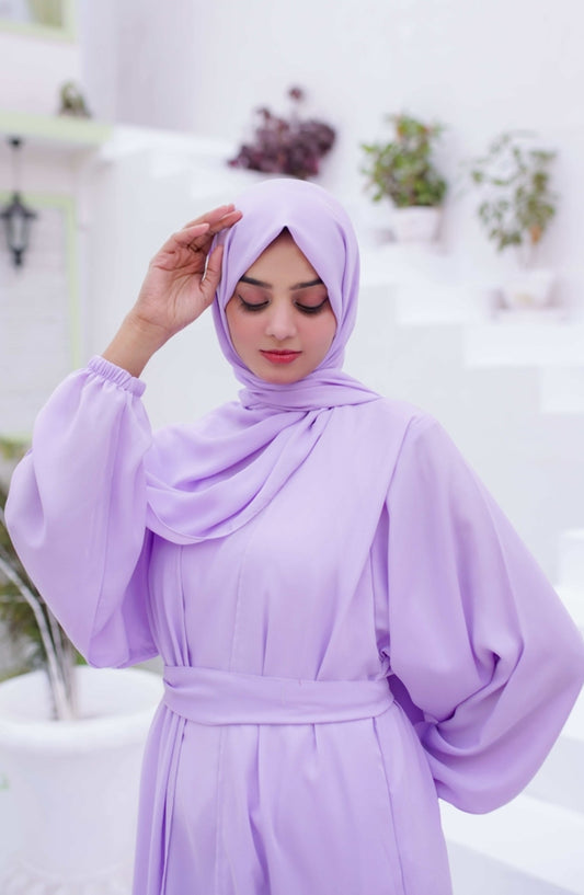 La Khilaba Daily Wear Printed High-end Georgette - Lilac Open Abaya - LKH25DWA - Abaya Collection