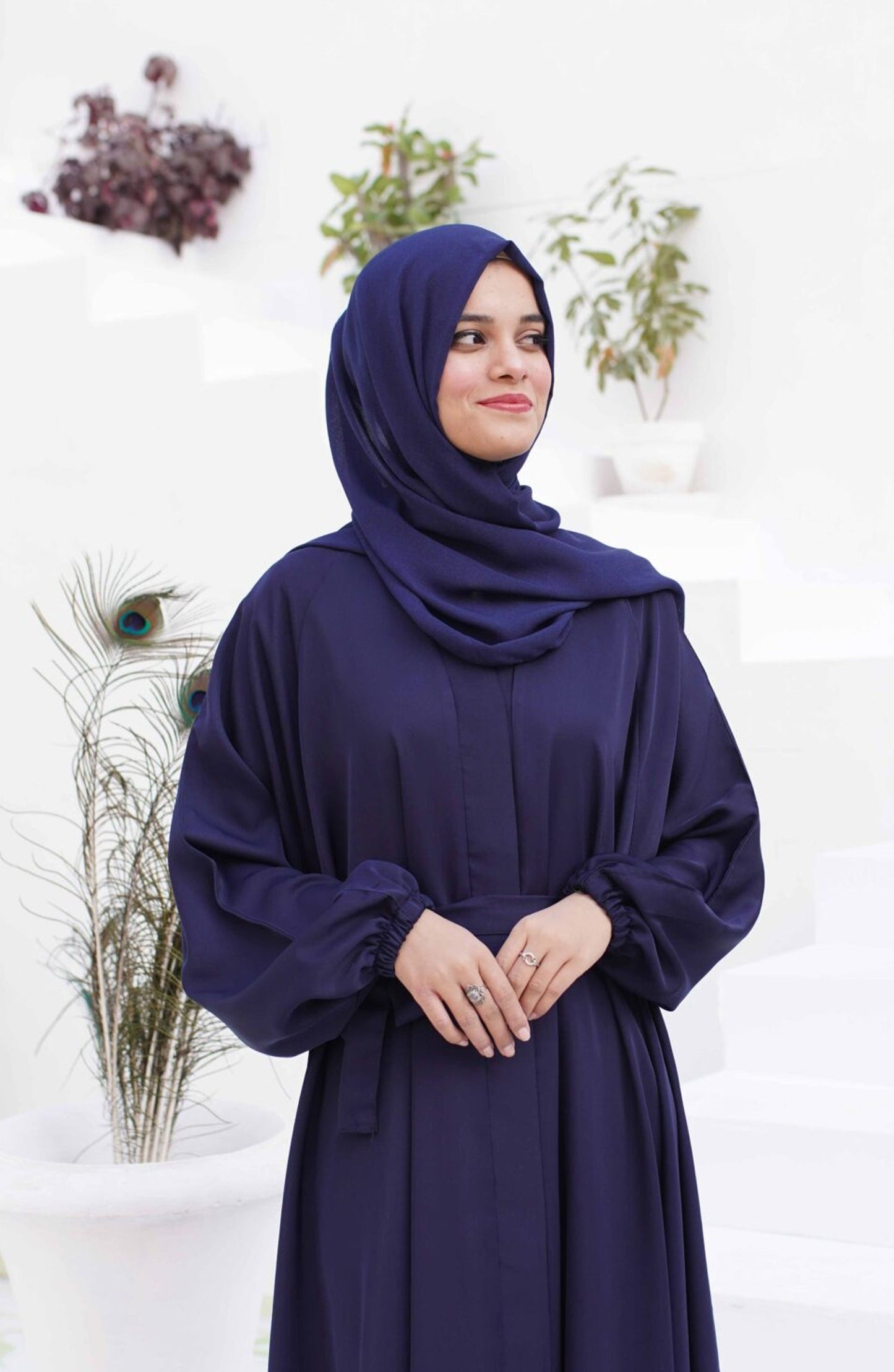 La Khilaba Daily Wear Printed Korean Nida - Deep Navy Flared Abaya - LKH25DWA - Abaya Collection
