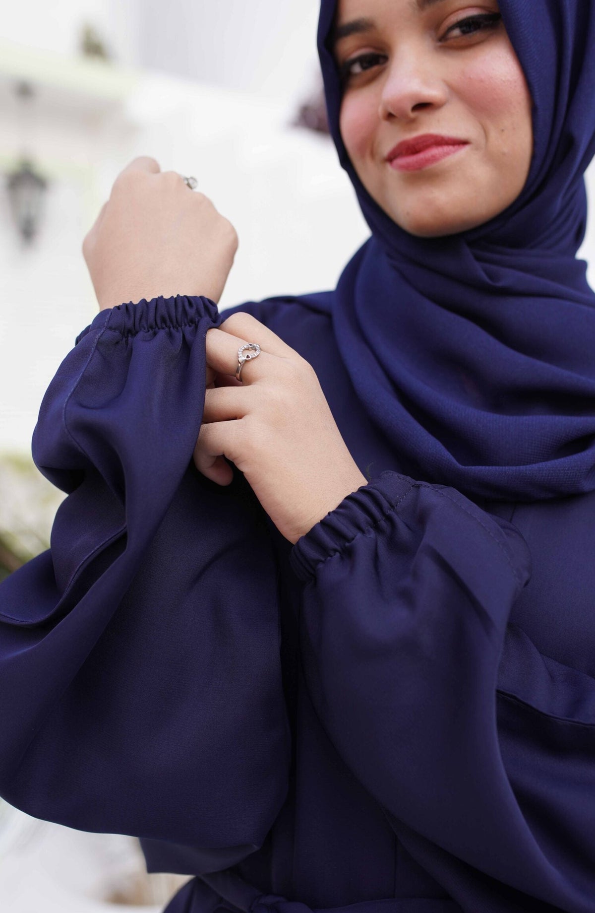 La Khilaba Daily Wear Printed Korean Nida - Deep Navy Flared Abaya - LKH25DWA - Abaya Collection