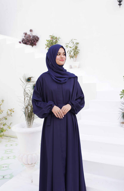 La Khilaba Daily Wear Printed Korean Nida - Deep Navy Flared Abaya - LKH25DWA - Abaya Collection