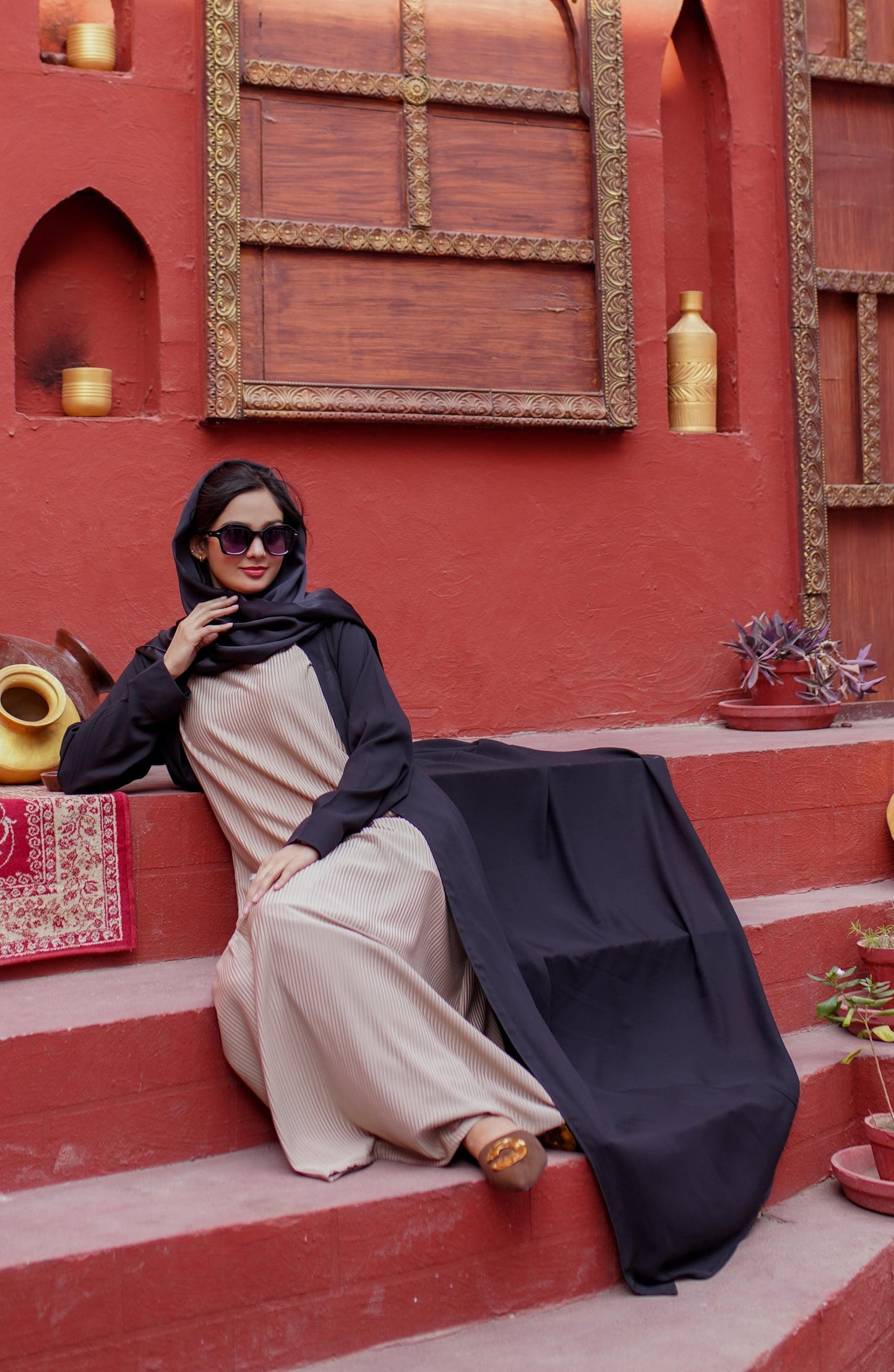 La Khilaba Daily Wear Printed Double Georgette - Black Coat Style Abaya - LKH25DWA - Abaya Collection