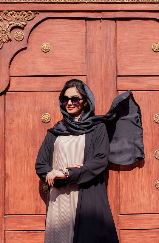 La Khilaba Daily Wear Printed Double Georgette - Black Coat Style Abaya - LKH25DWA - Abaya Collection