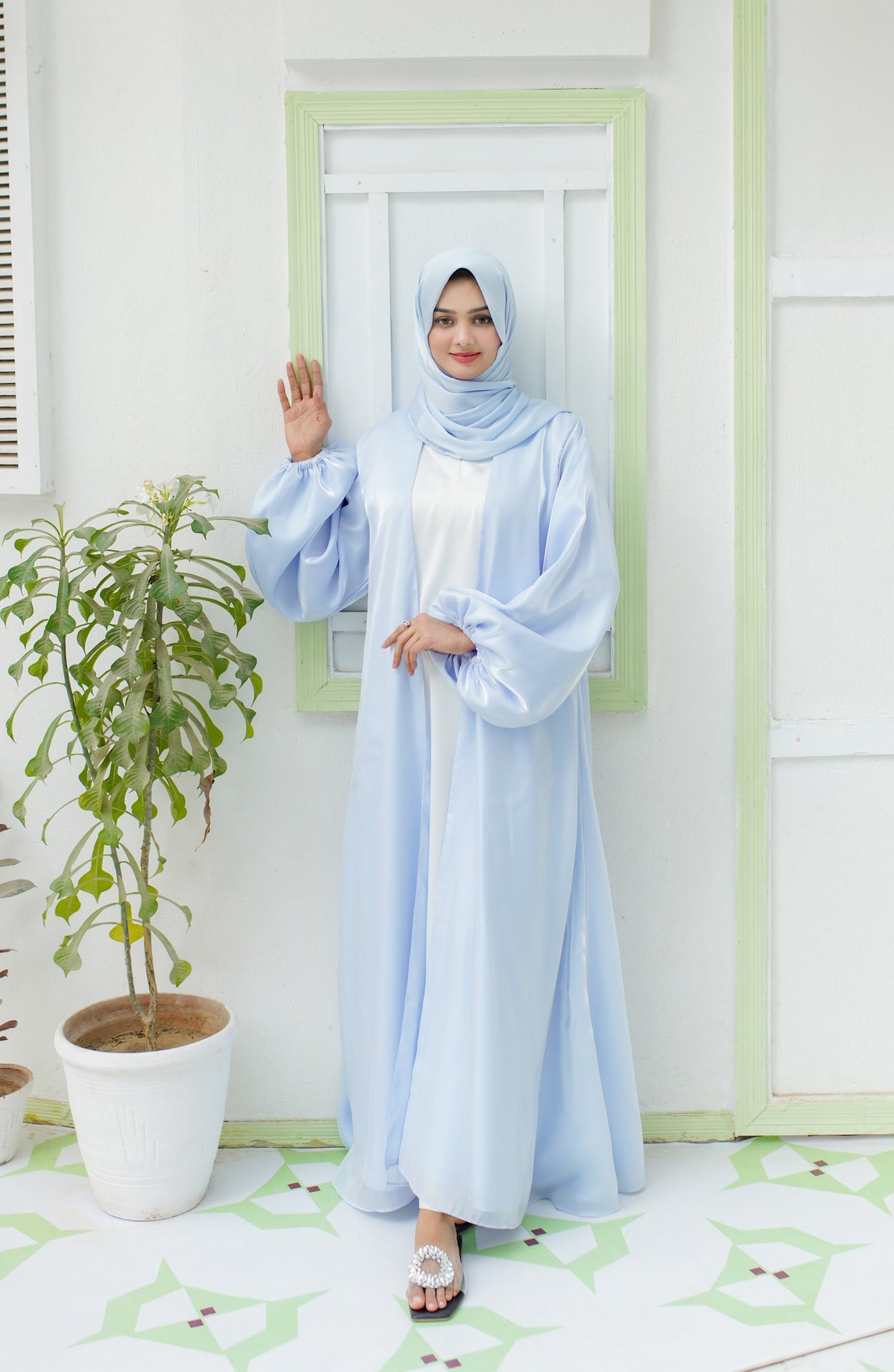 La Khilaba Festive Wear Printed Premium Finest Organza with High-Quality Satin Lining - Stardust Luxury Abaya - LKH25FSW - Abaya Collection