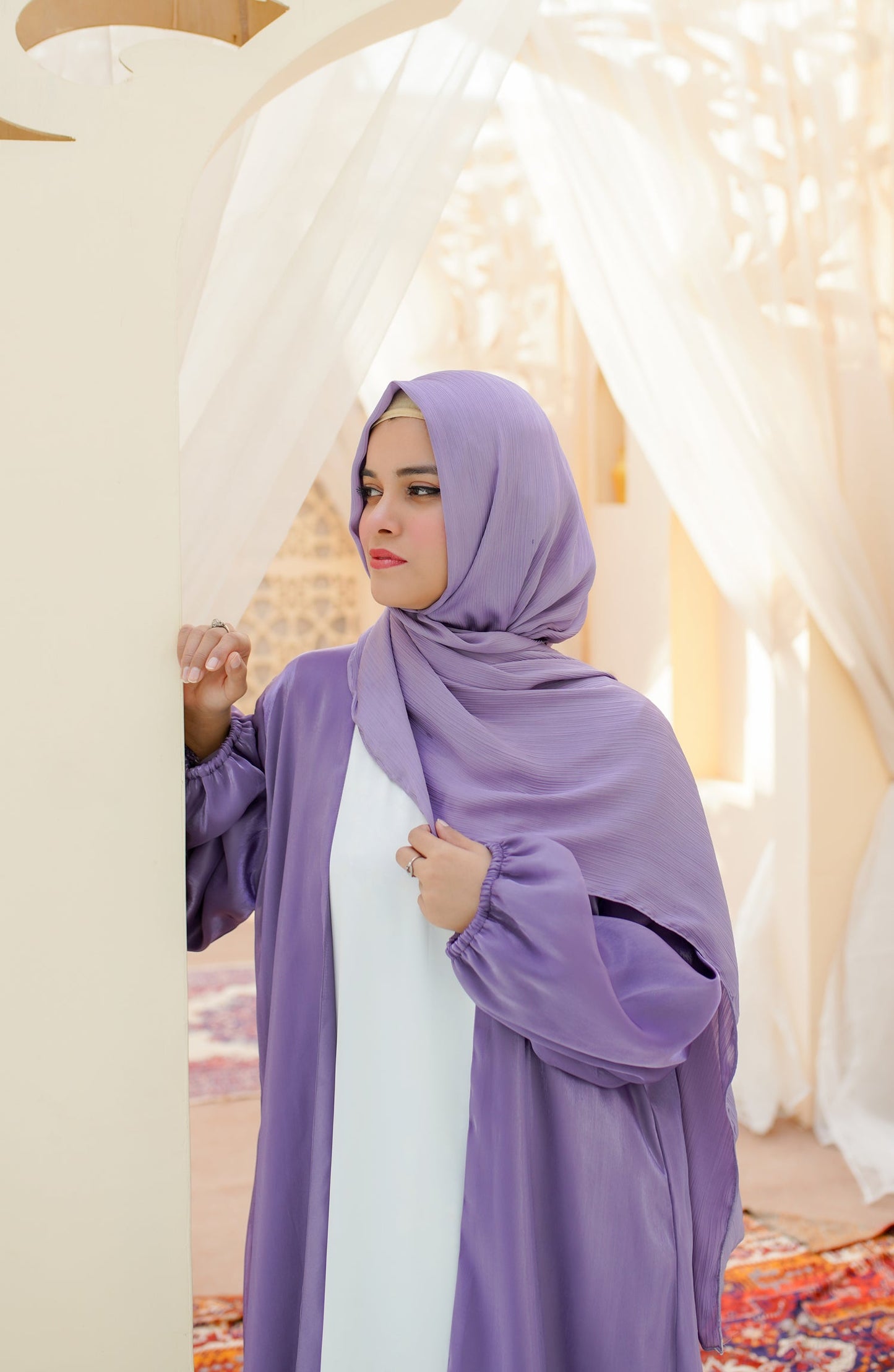 La Khilaba Festive Wear Printed Premium Organza with High-Quality Satin lining - Plum Purple Luxury Abaya - LKH25FSW - Abaya Collection