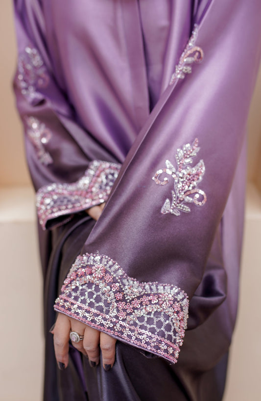 La Khilaba Festive Wear Embroidered High-Quality Satin - Lavender Gleam Abaya - LKH25FSW - Abaya Collection